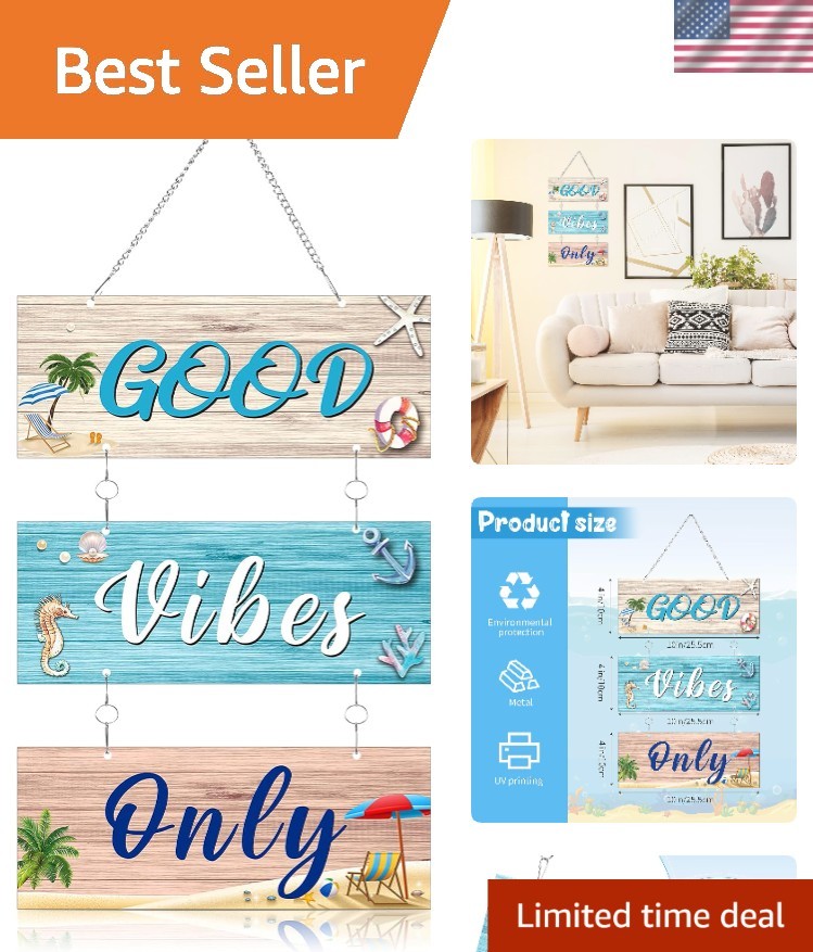 Multicolor Beach Sign Decor with Starfish and Seahorse – Elegant Wall Plaque
