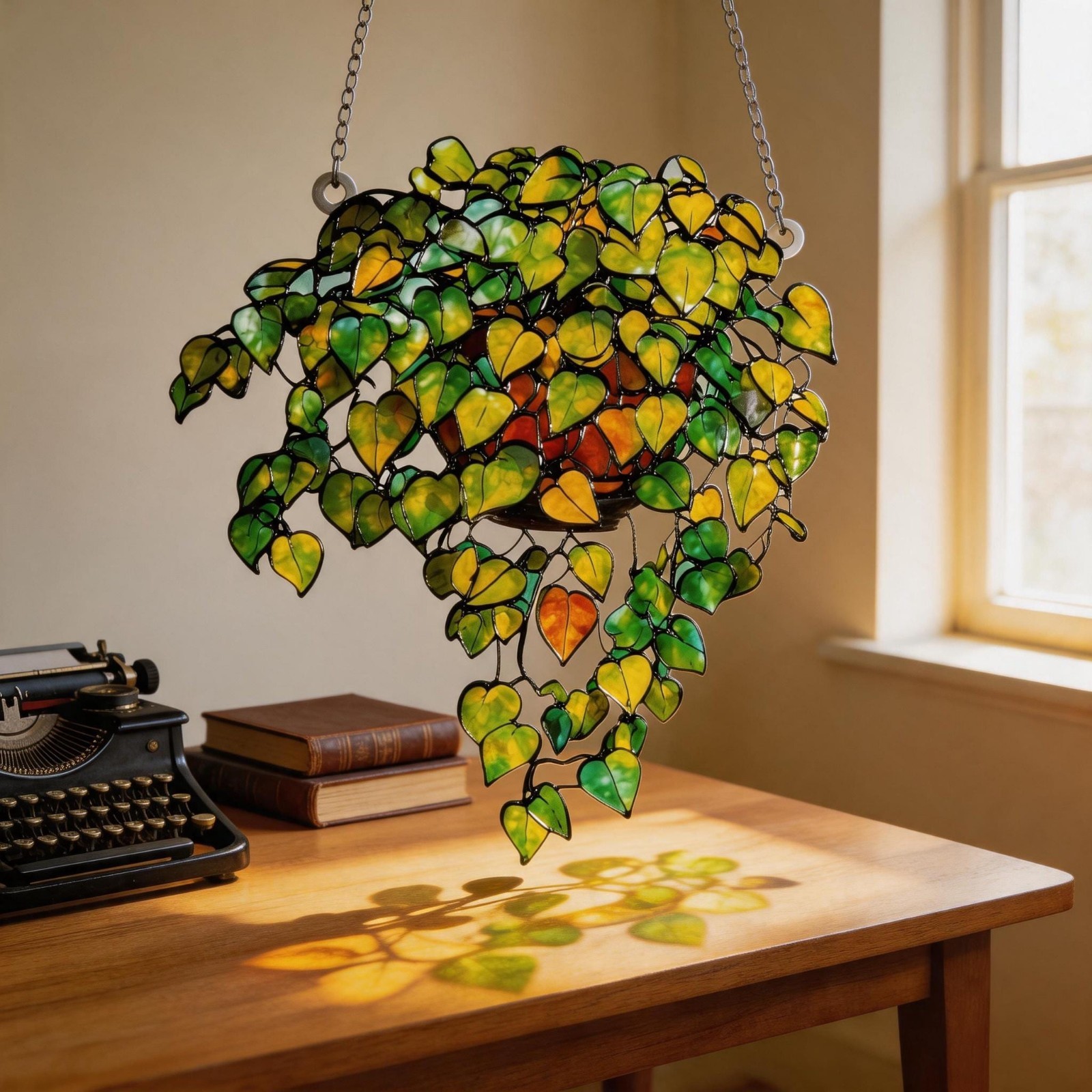 Hanging Plant Suncatcher, Green Leaf Window Decor, Ivy Plant