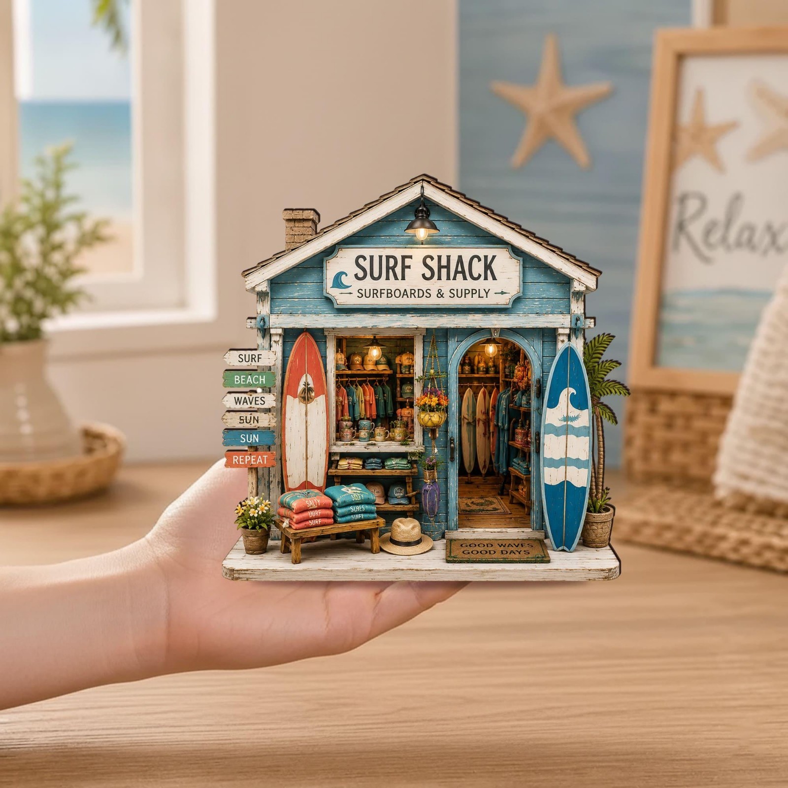 Personalized Surf Shop Wooden Block Coastal Surf Shack Decor Beach House Gift