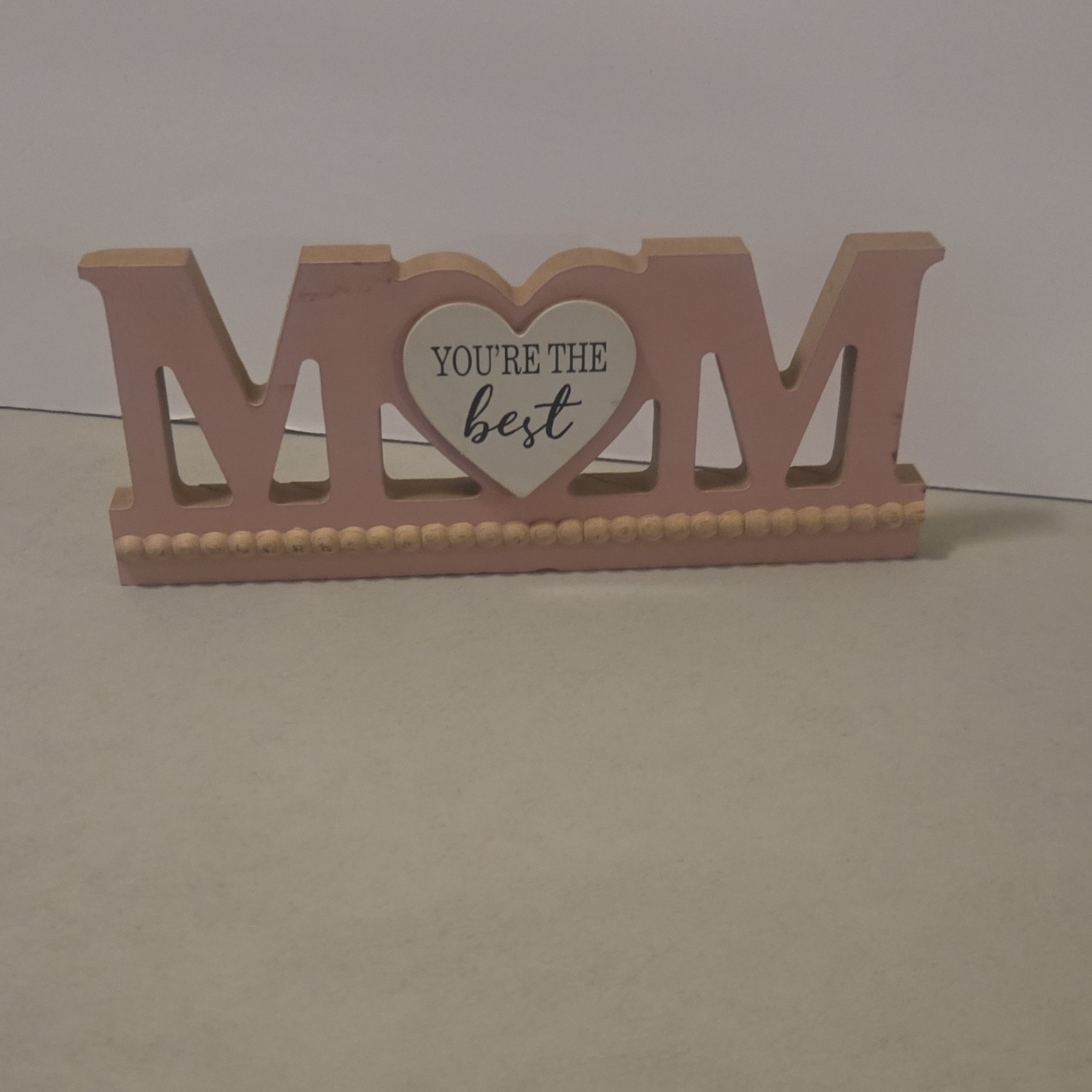 Pink Wooden Heart Plaque Decorative Freestanding Sign for Mom, Family Theme