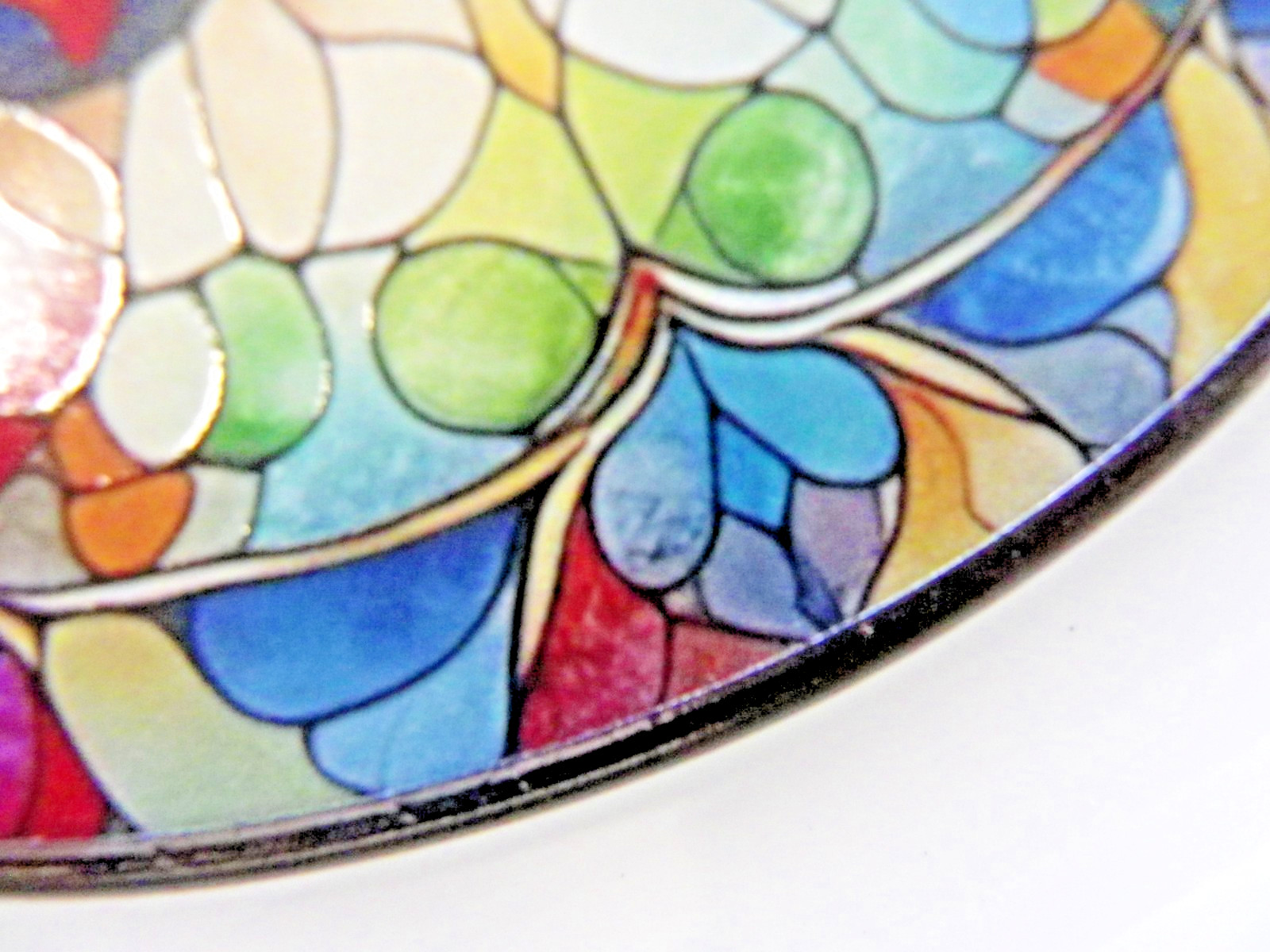 Blue Butterfly Suncatcher Multicolor Geometric Window Art Stained Glass Style 8″