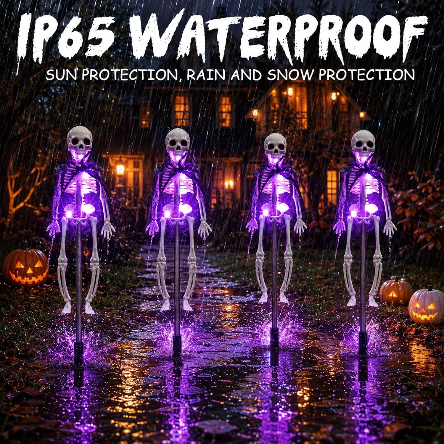4 Pcs Halloween Solar Lights 3D Skeleton Garden Outdoor Decoration with Stakes