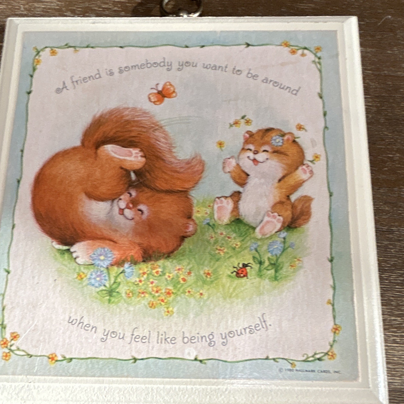 Animal Quote Wood Hanging Wall Plaque White Frame Squirrel Chipmunk 6×6 in