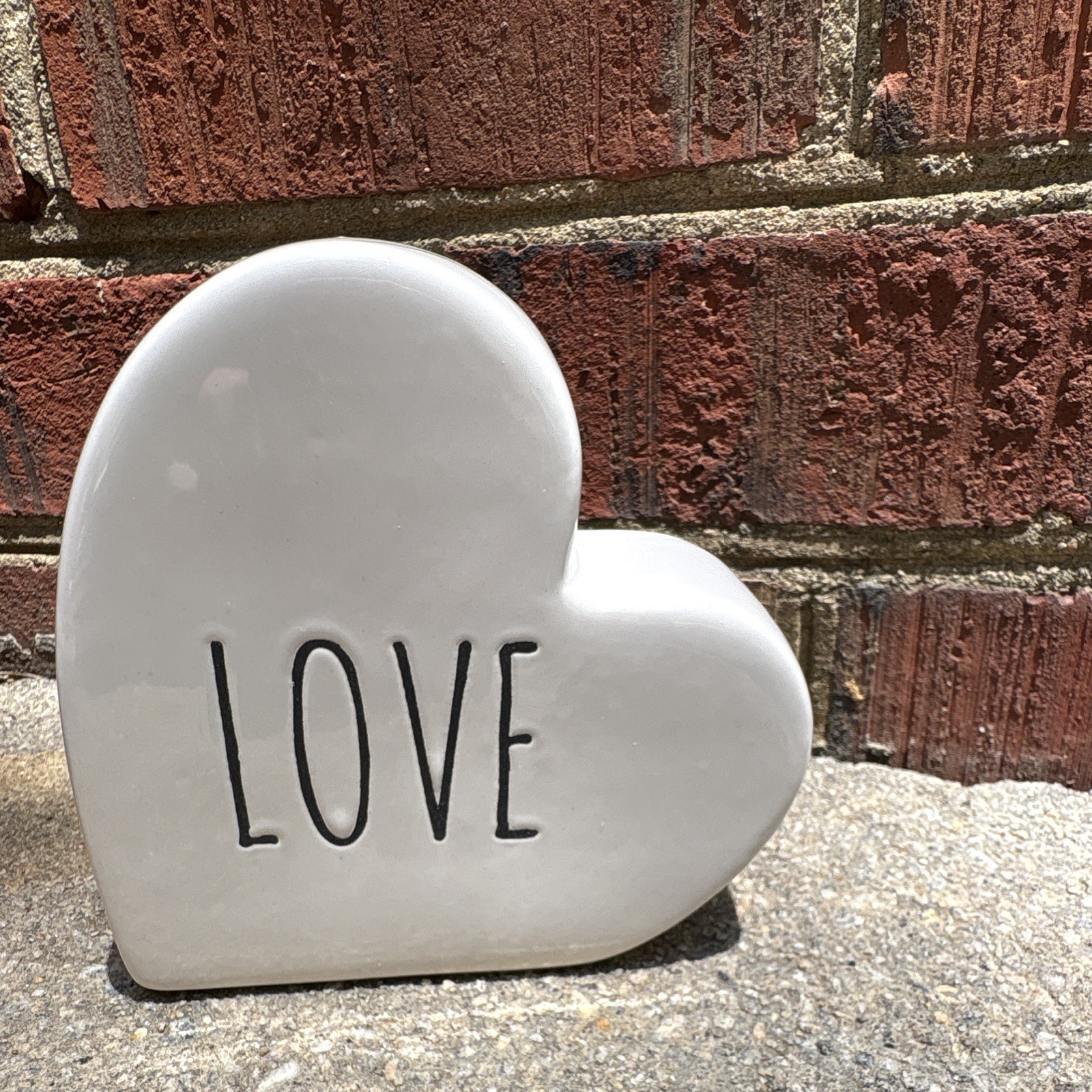 Ceramic Heart LOVE Freestanding Decorative Sign, Small, Glossy White/Black
