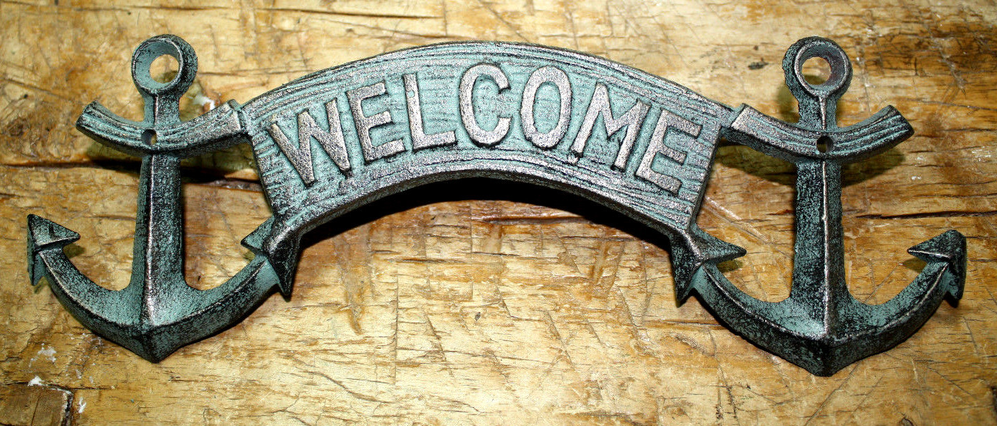 Cast Iron ANCHOR WELCOME Plaque Sign Nautical Wall Pool Home Decor BOAT HOUSE