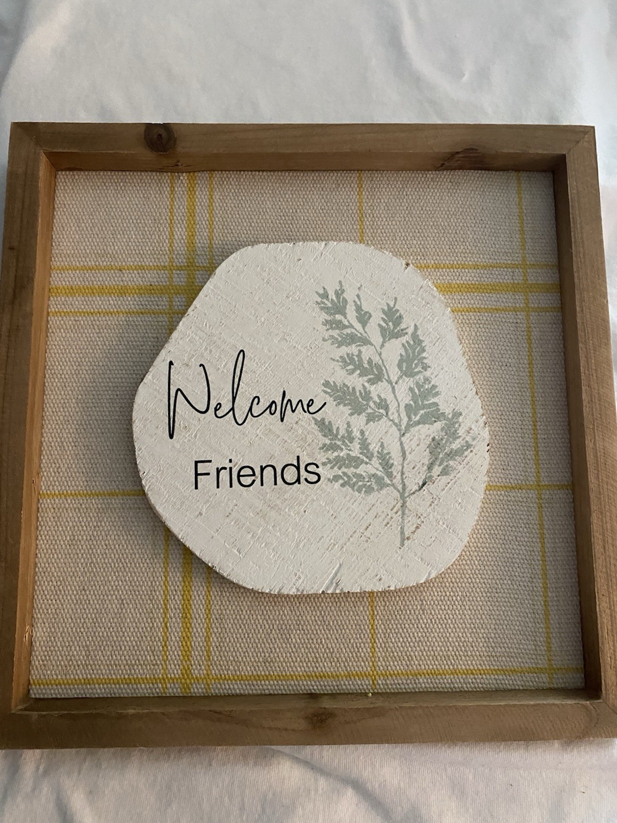 Welcome Friends Wooden Sign. Nature And Written On Stone