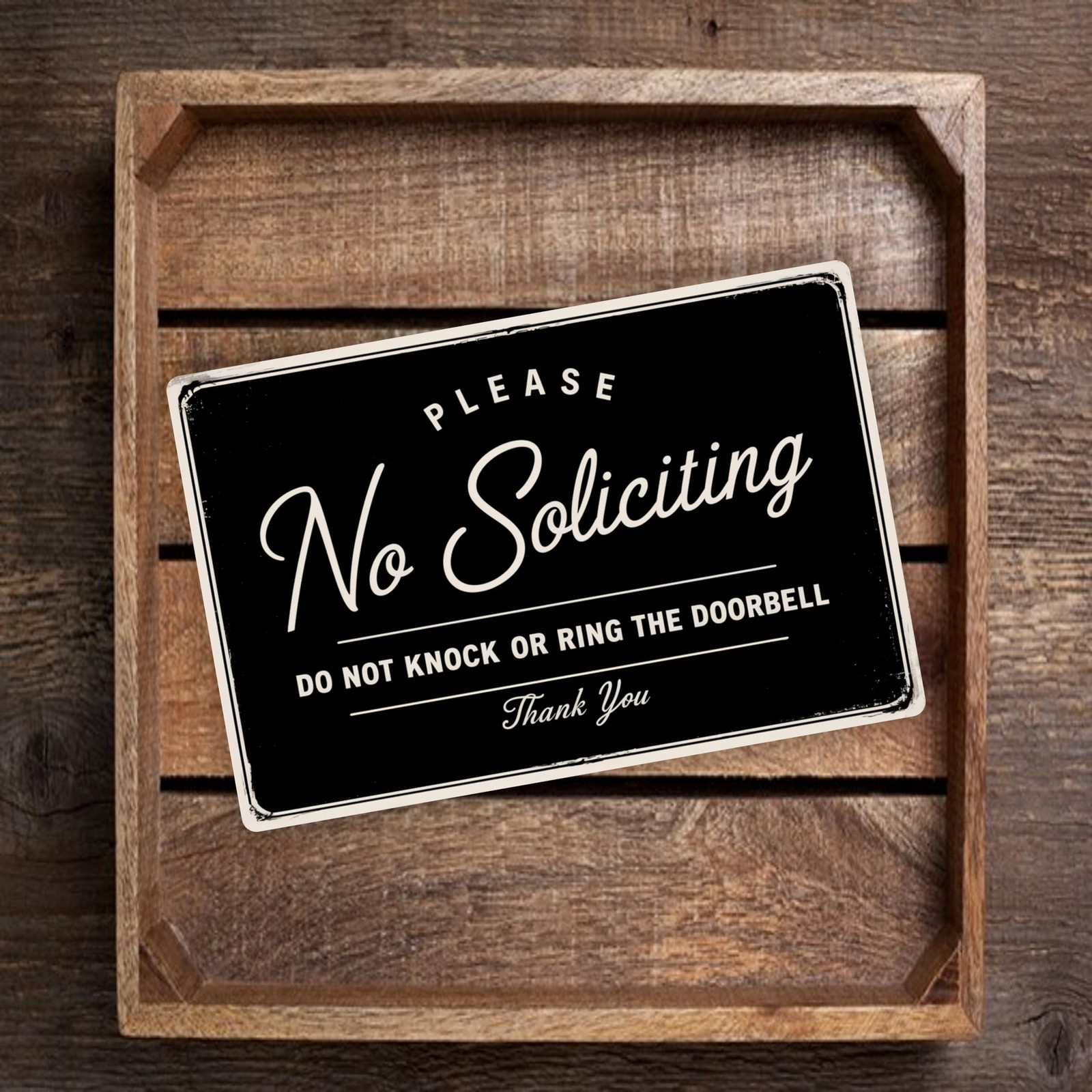 No Soliciting Sign 8×12 Vintage Black White Aluminum Composite