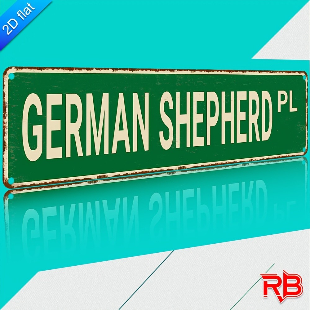 Vintage German Shepherd Aluminum Sign 40.64×10.16 cm Green White