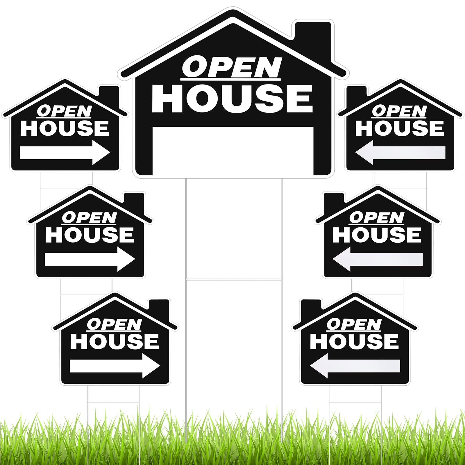 7 Pcs 18×14 Inch Black Open House Signs, Double Sided, Arrows, Real Estate
