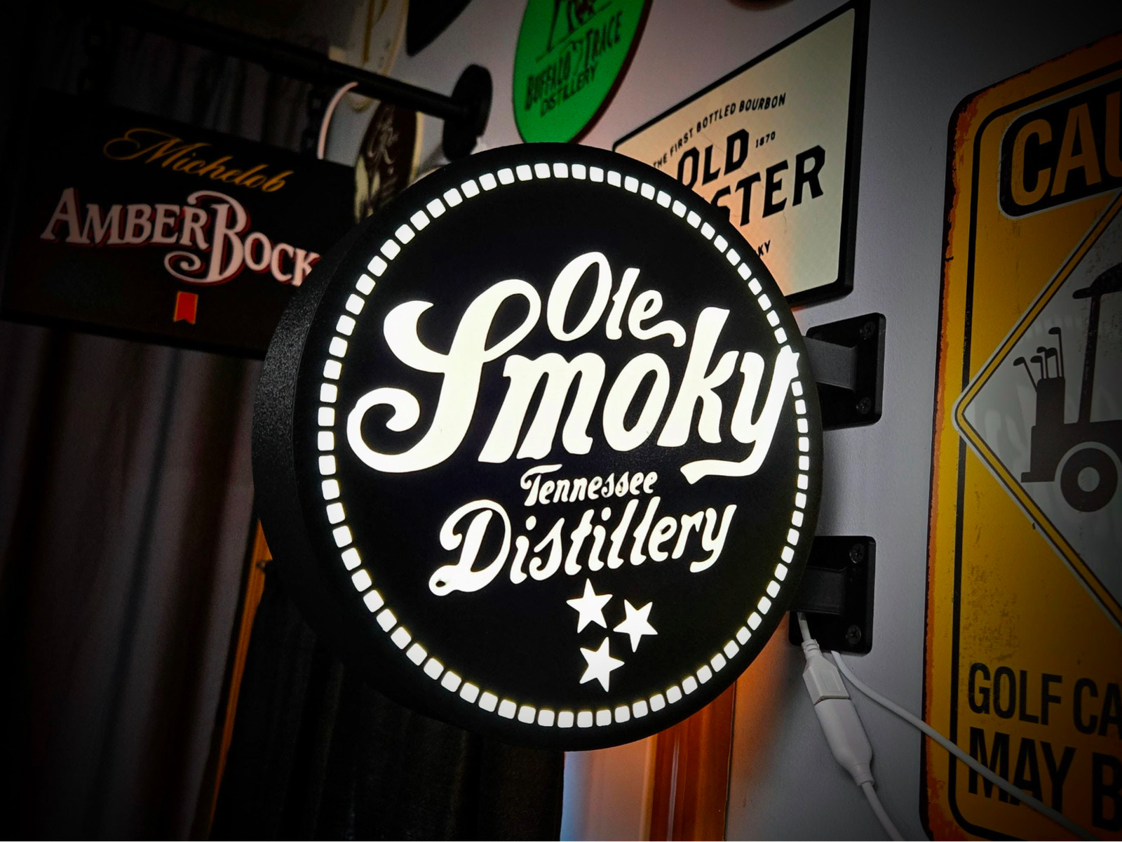 Ole Smoky Distillery LED Lightbox Sign 3D Printed Round Wall Mount Man Cave
