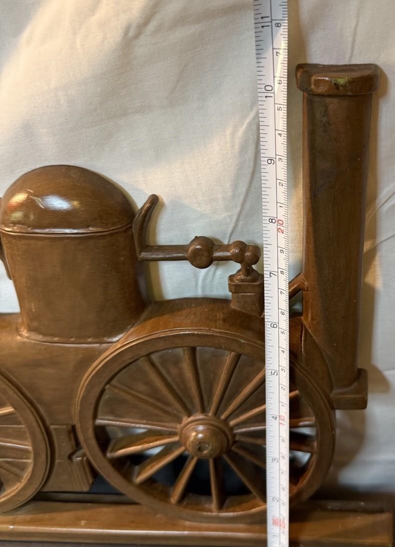 Vintage 1971 Syroco Steam Train Wall Plaque Faux Wood Locomotive Decor USA