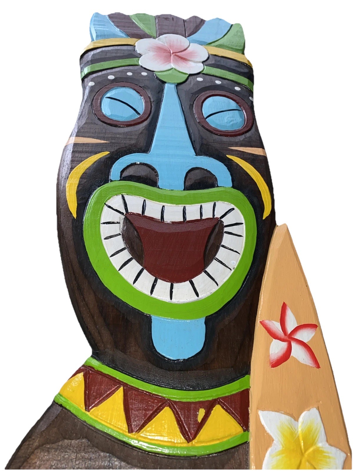 39″ WELCOME TIKI BAR WARRIOR WITH SURFBOARD SIGN WALL ART TIKI DECOR