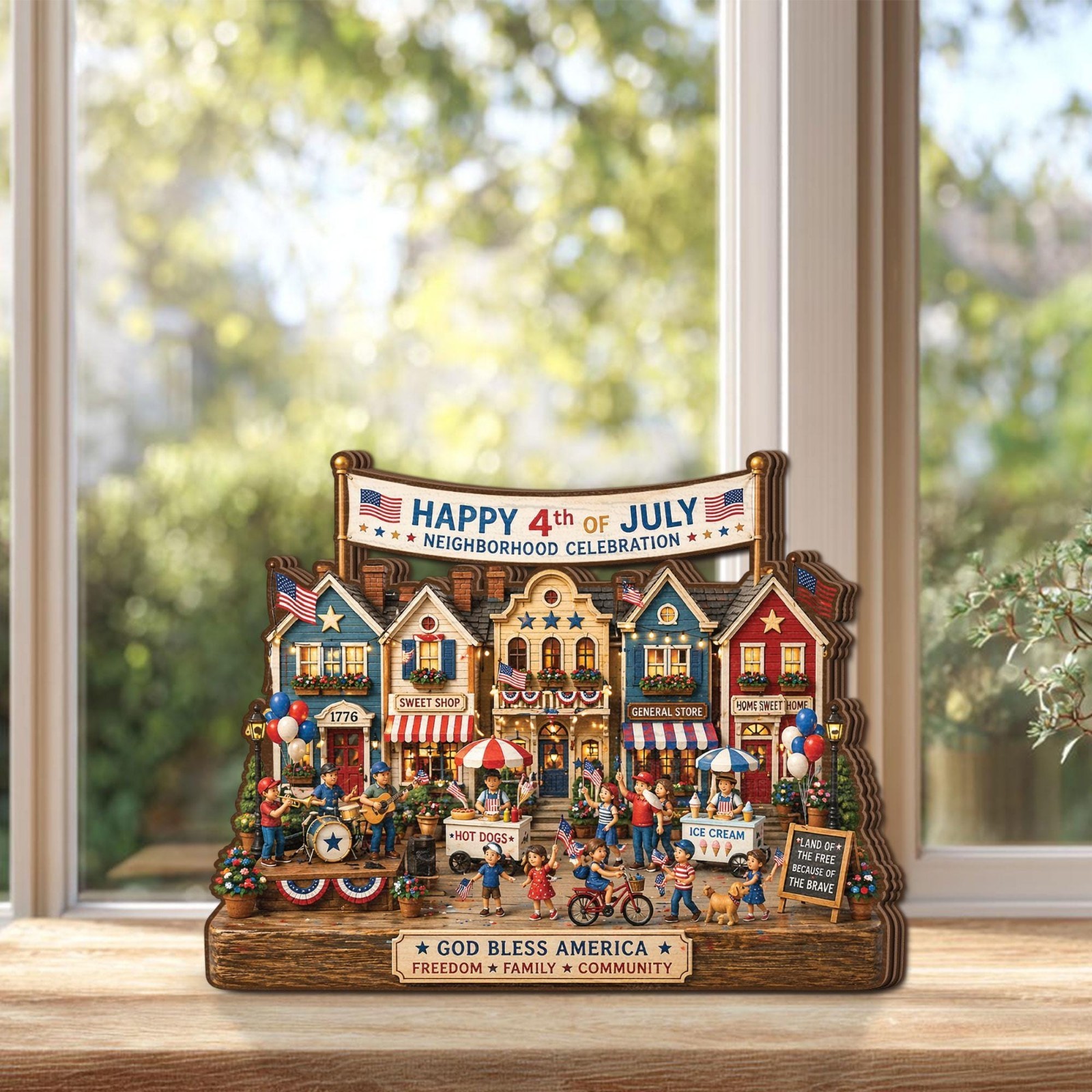 Personalized 4th of July Wooden Block, Patriotic Village Decor