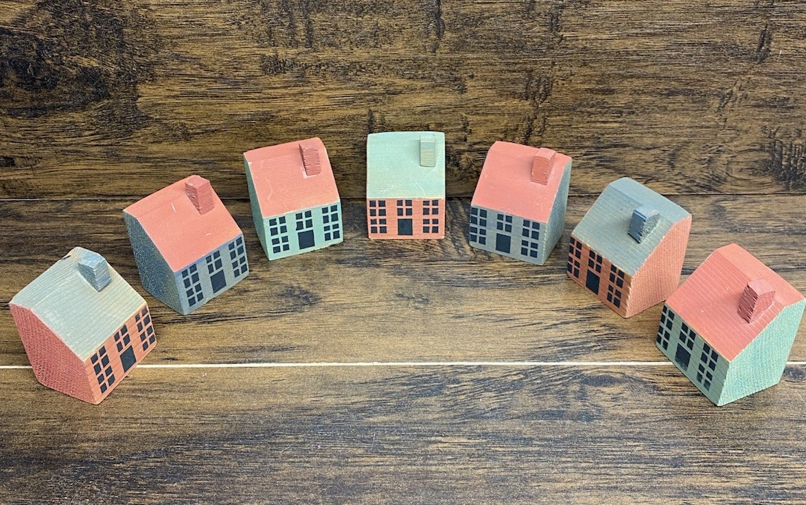 Primitive Wooden WELCOME Block Set House Village Shelf Sitter Folk Art Decor