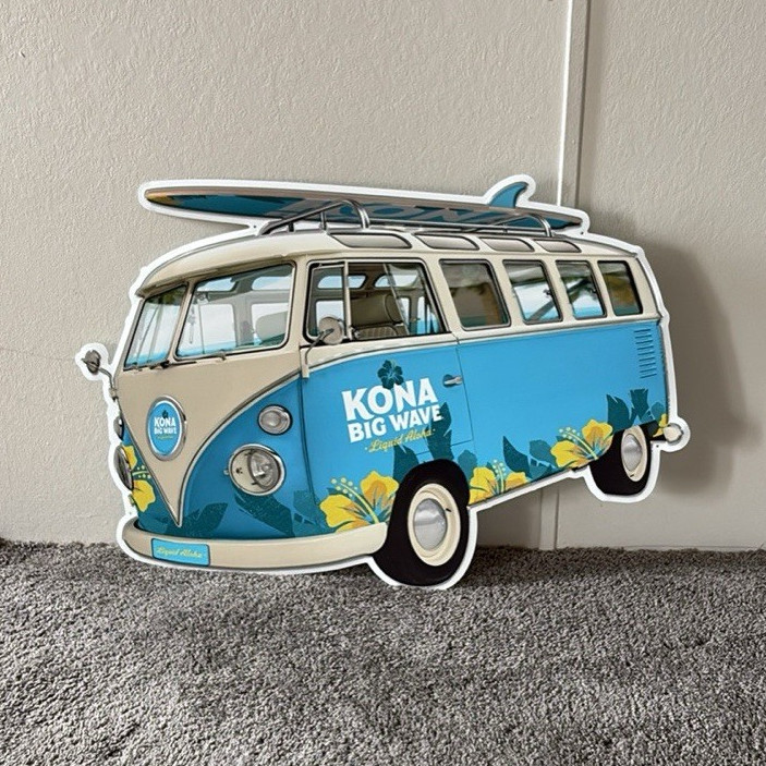 Kona Big Wave Volkswagen Bus Metal Wall Sign Plaque Blue/White/Yellow