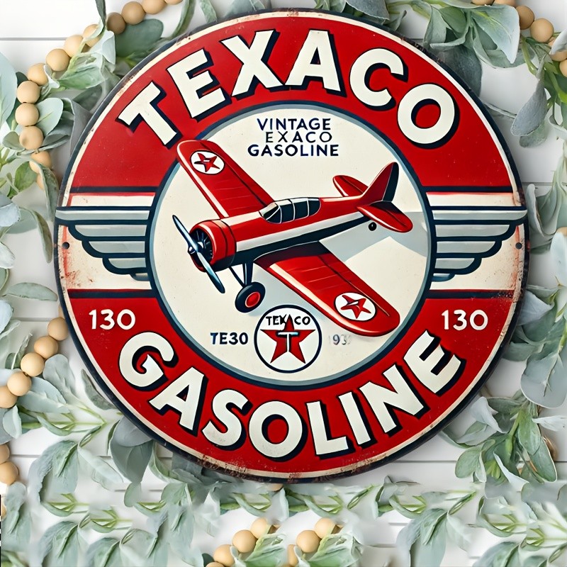 Vintage Texaco Aviation Gasoline Tin Metal Sign Retro Red White 8×8