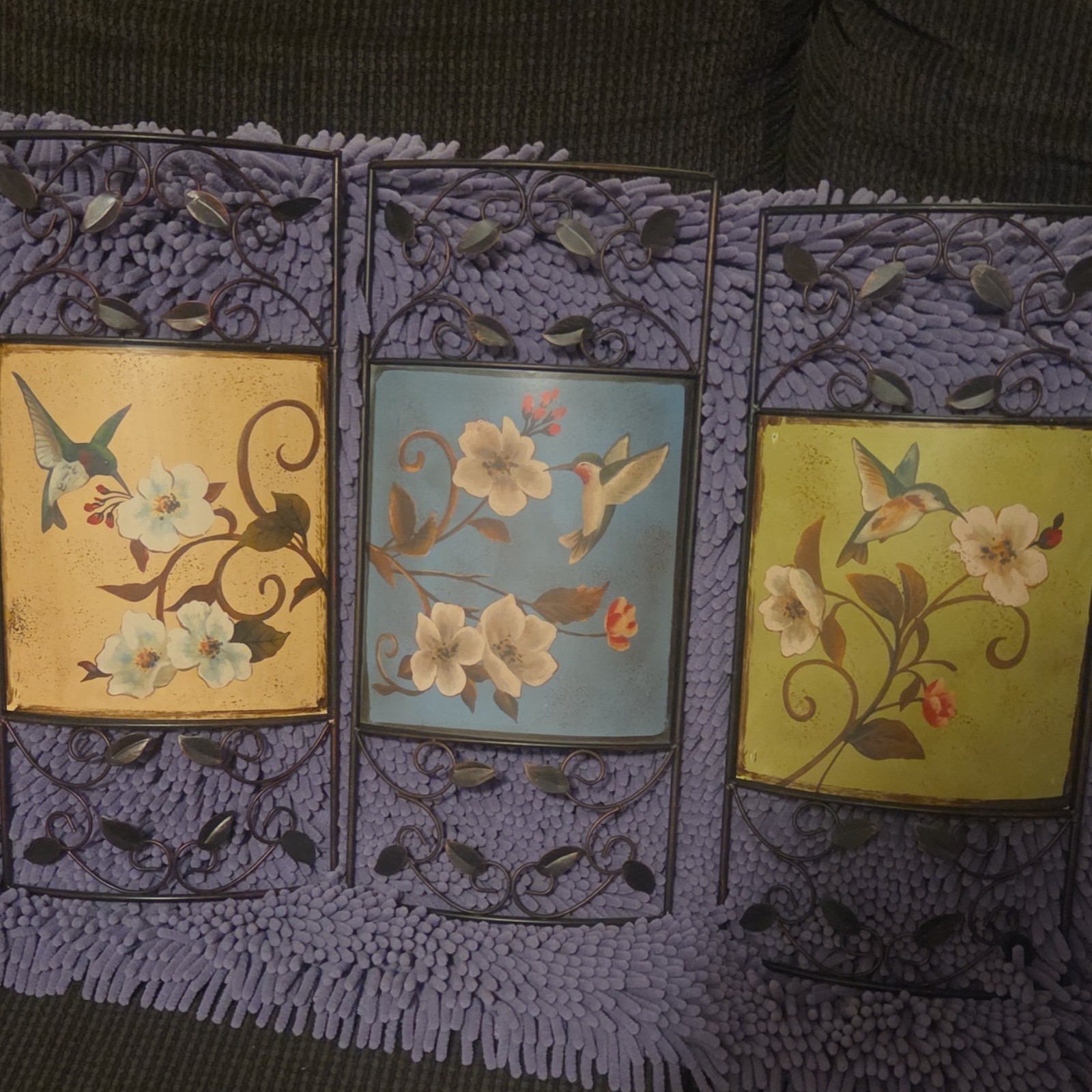 Metal Wall Plaque Set Multicolor Floral & Bird Motifs Decorative Hanging Panels
