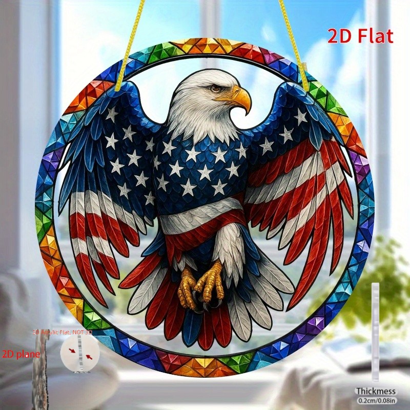 Patriotic Eagle Suncatcher Round Acrylic Window Decor Gifts 8*8in
