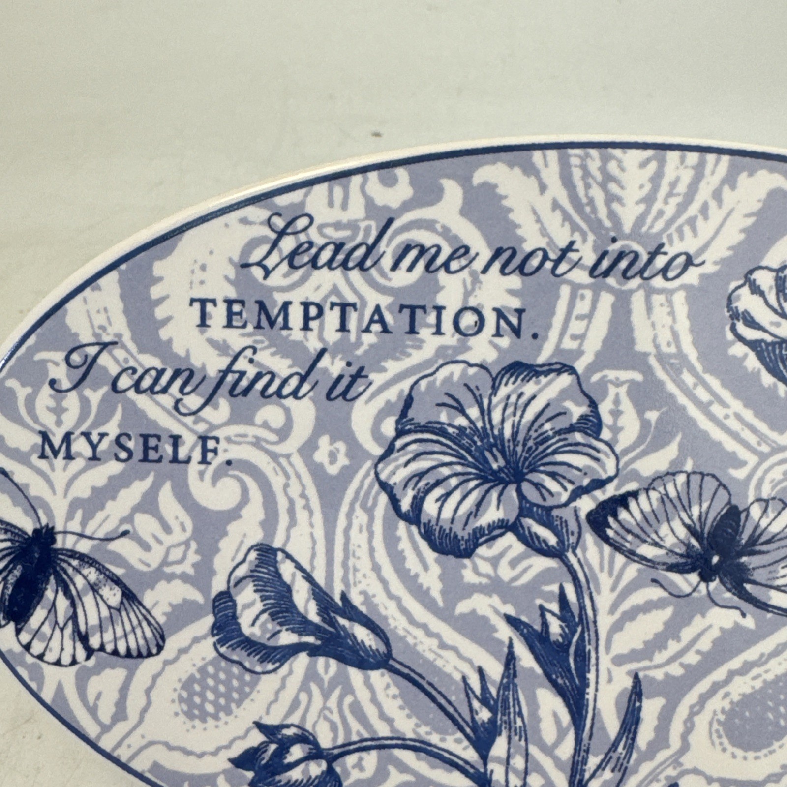 Funny Blue White Wall Plaques Set Toile Style Ceramic Shelf Decor Humor Gift Set