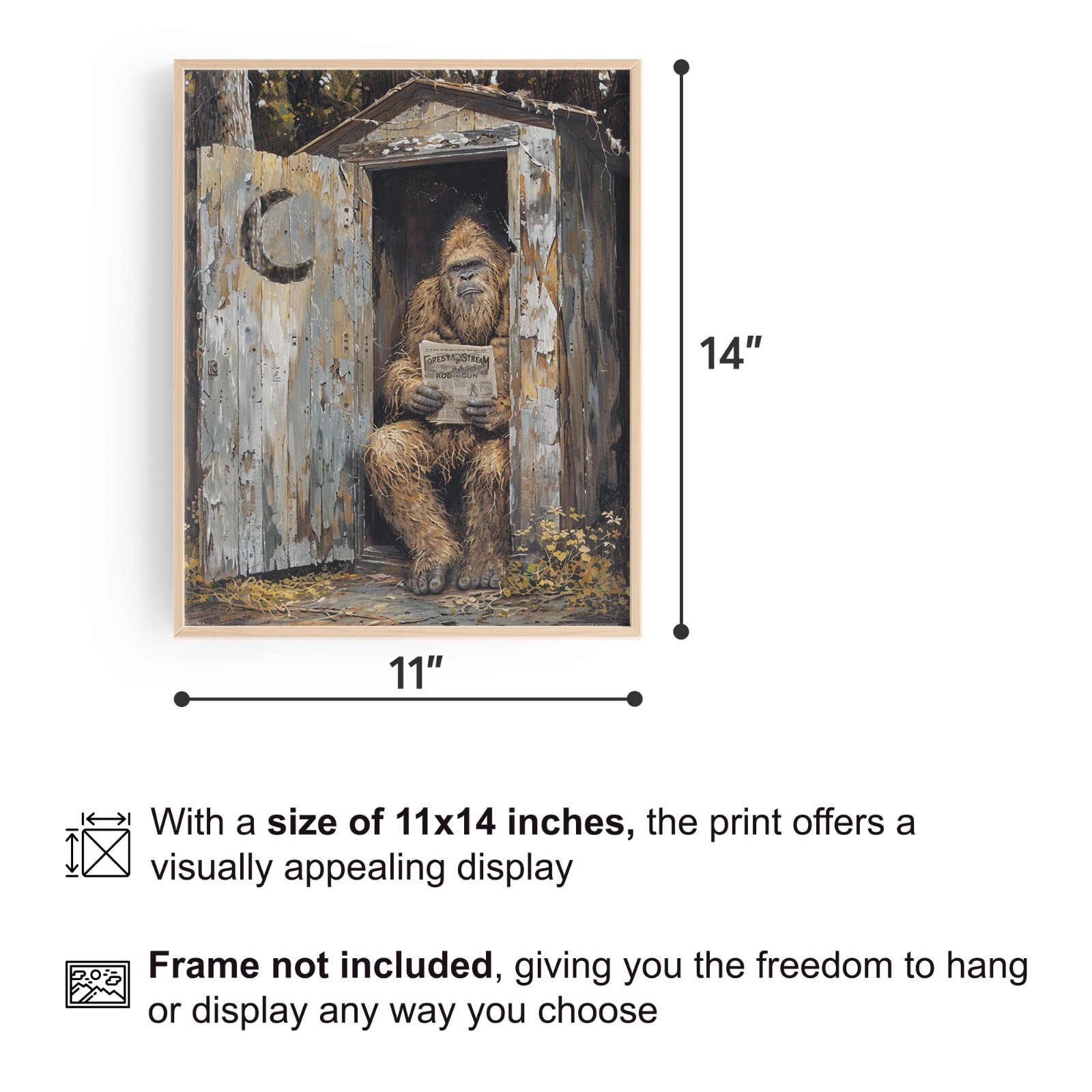 Vintage Sasquatch Bigfoot Art Print Deer Hunting Cabin Bathroom Wall Art Decor