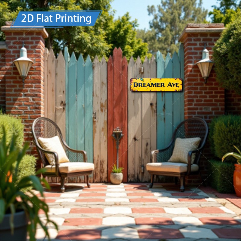 Rustic Yellow Metal Sign 10.16×40.64cm Garden Wall Art