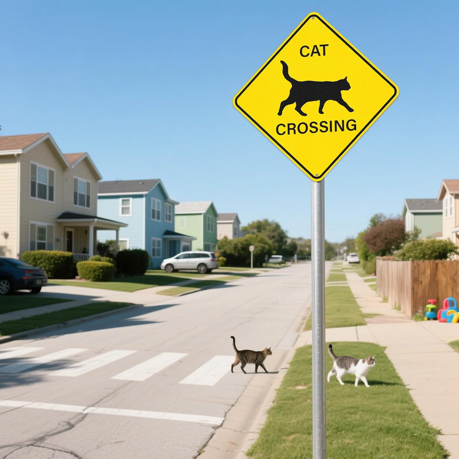 2 Pack Cat Crossing Sign 12″ x 12″ Engineer Grade Reflective Aluminum Sign Pets