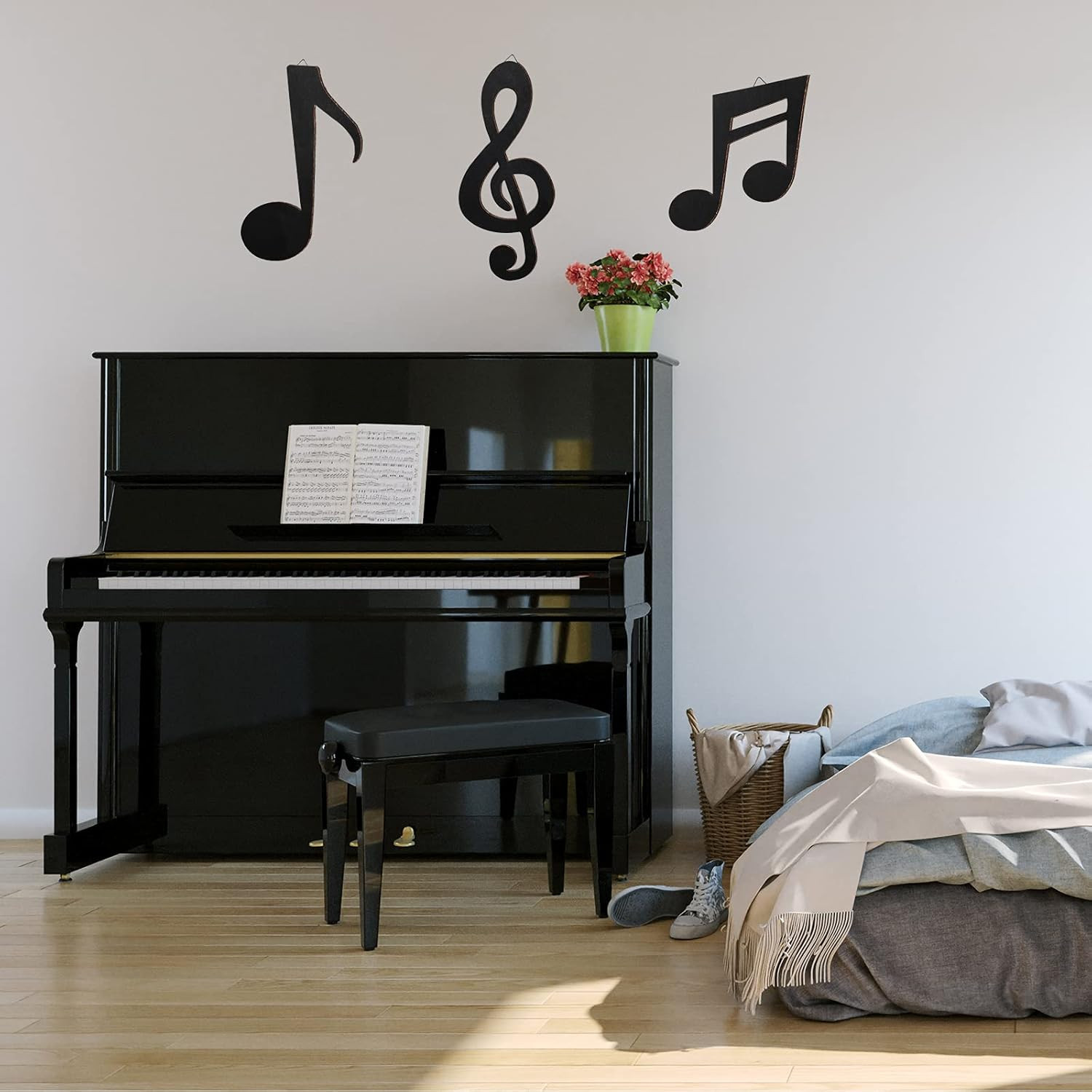 3 Pieces Music Notes Wall Decor Black Treble Clef Wooden Hanging Wall Art Music