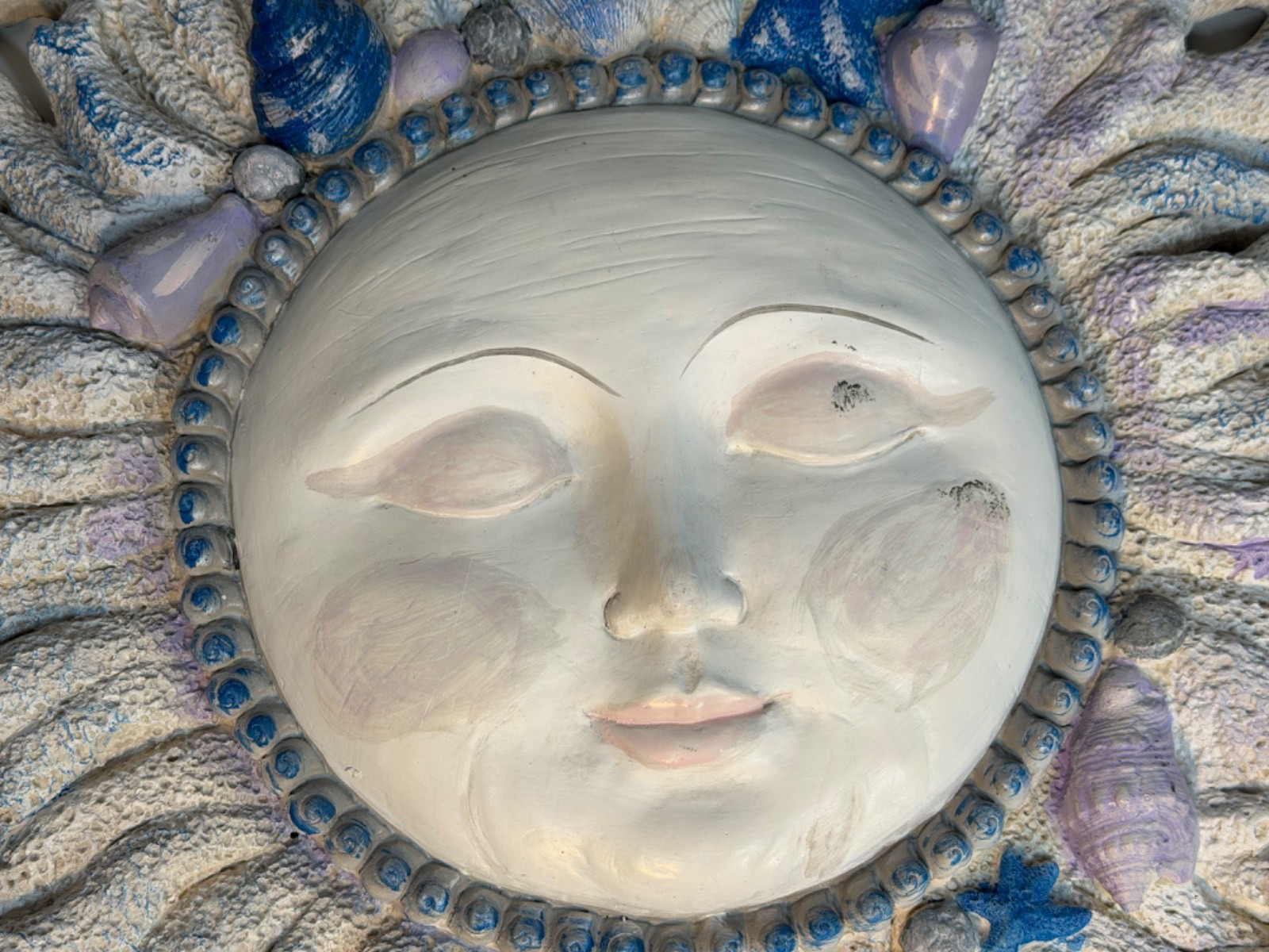 Large Coastal Sun Moon Wall Plaque Coral Seashell Starfish Beach Decor 20 Inch