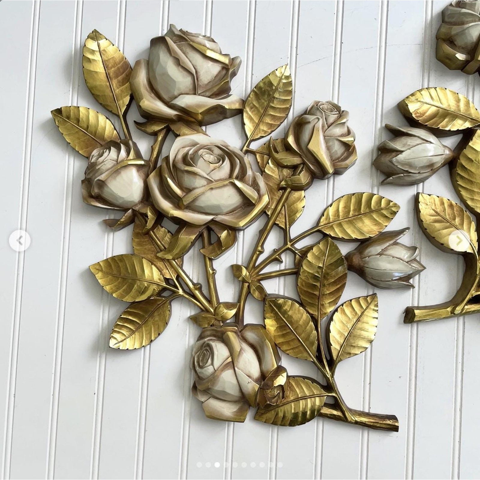 Vintage MCM Wall Hanging Roses Flower Plaque Resin Plastic Home Decor Syroco x2