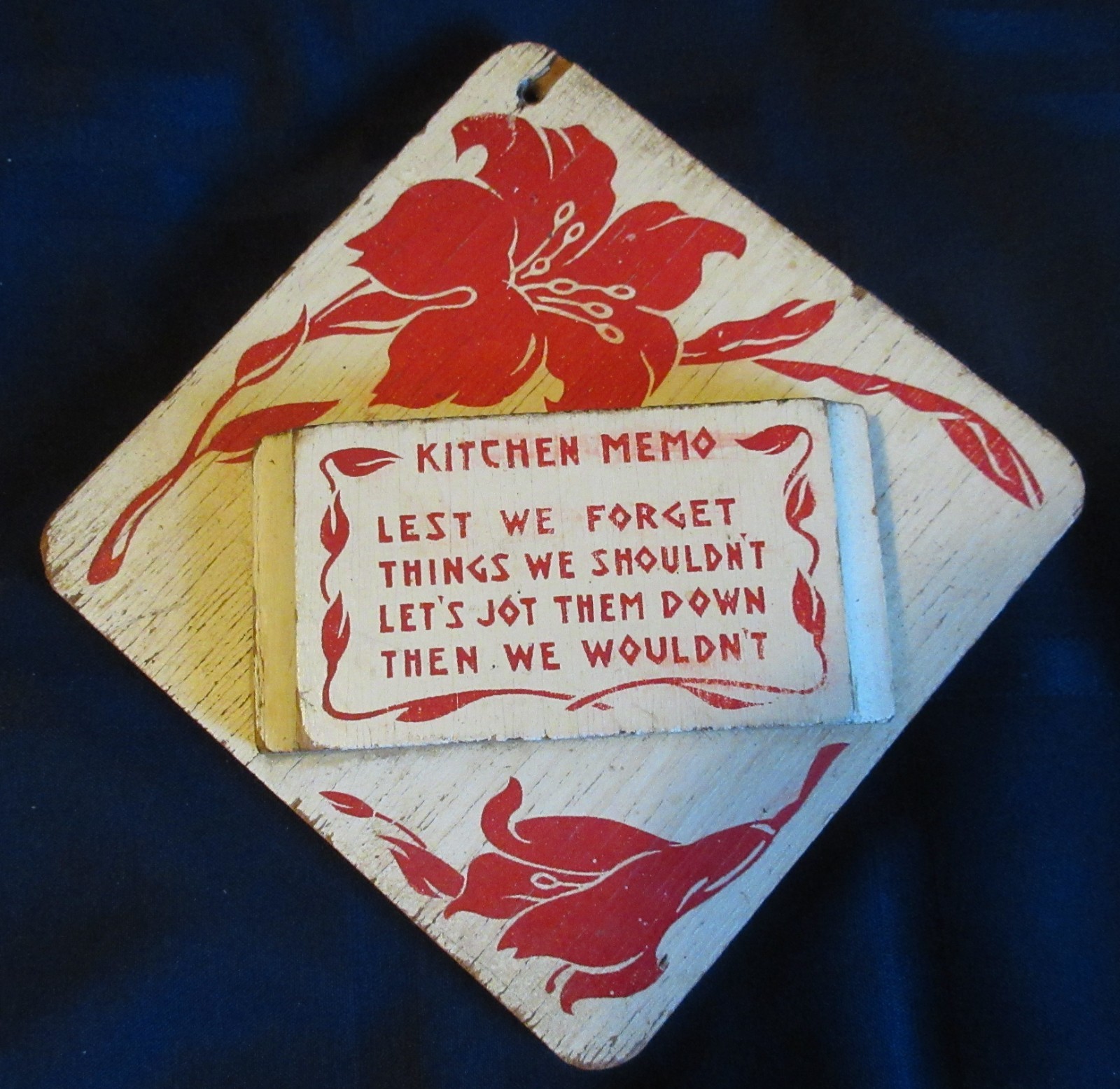 Vintage Wood Kitchen Memo Wall Plaque Red White Gladiolus Poem Slot for Paper
