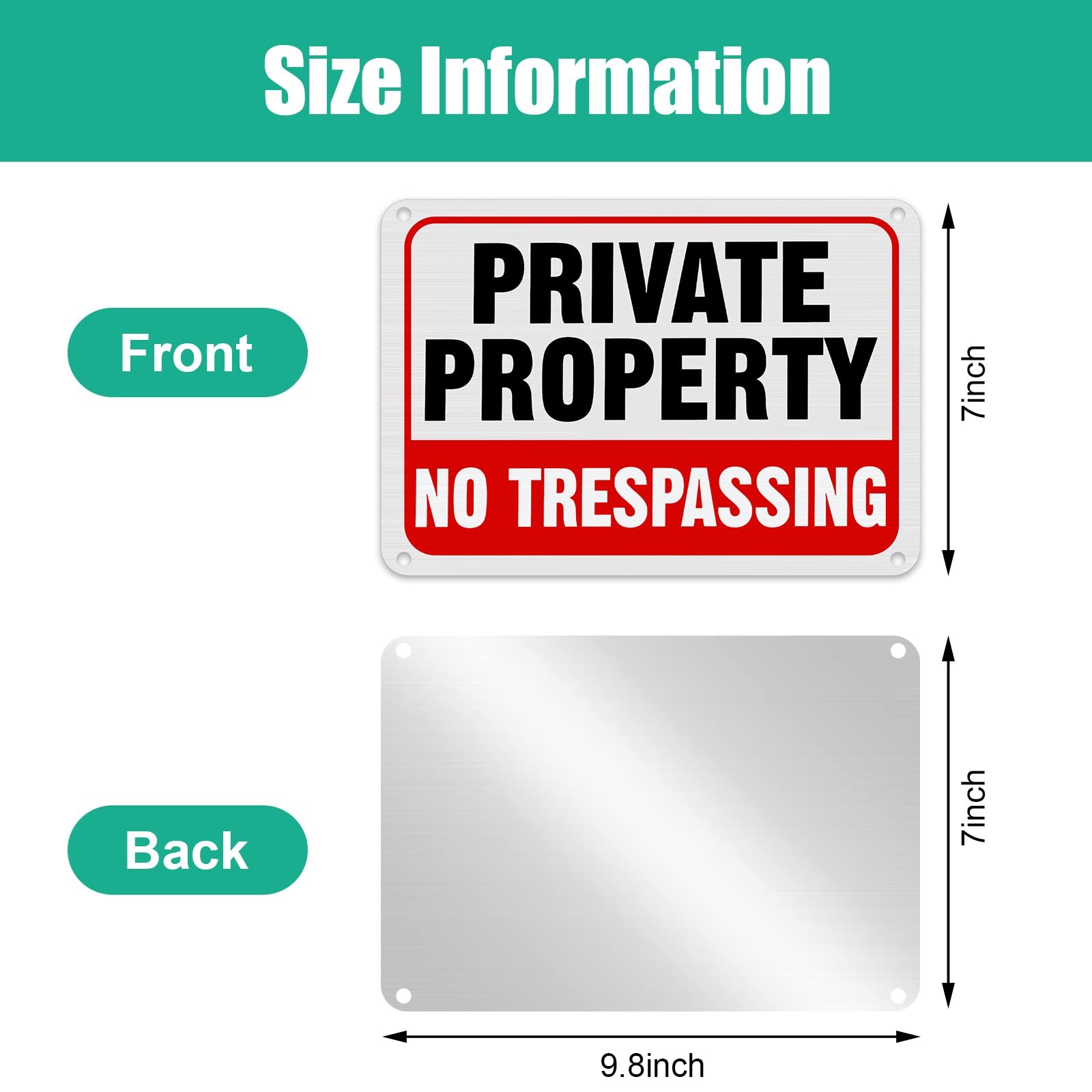 4 Pcs No Trespassing Signs Private Property Metal Reflective Aluminum No Tres…