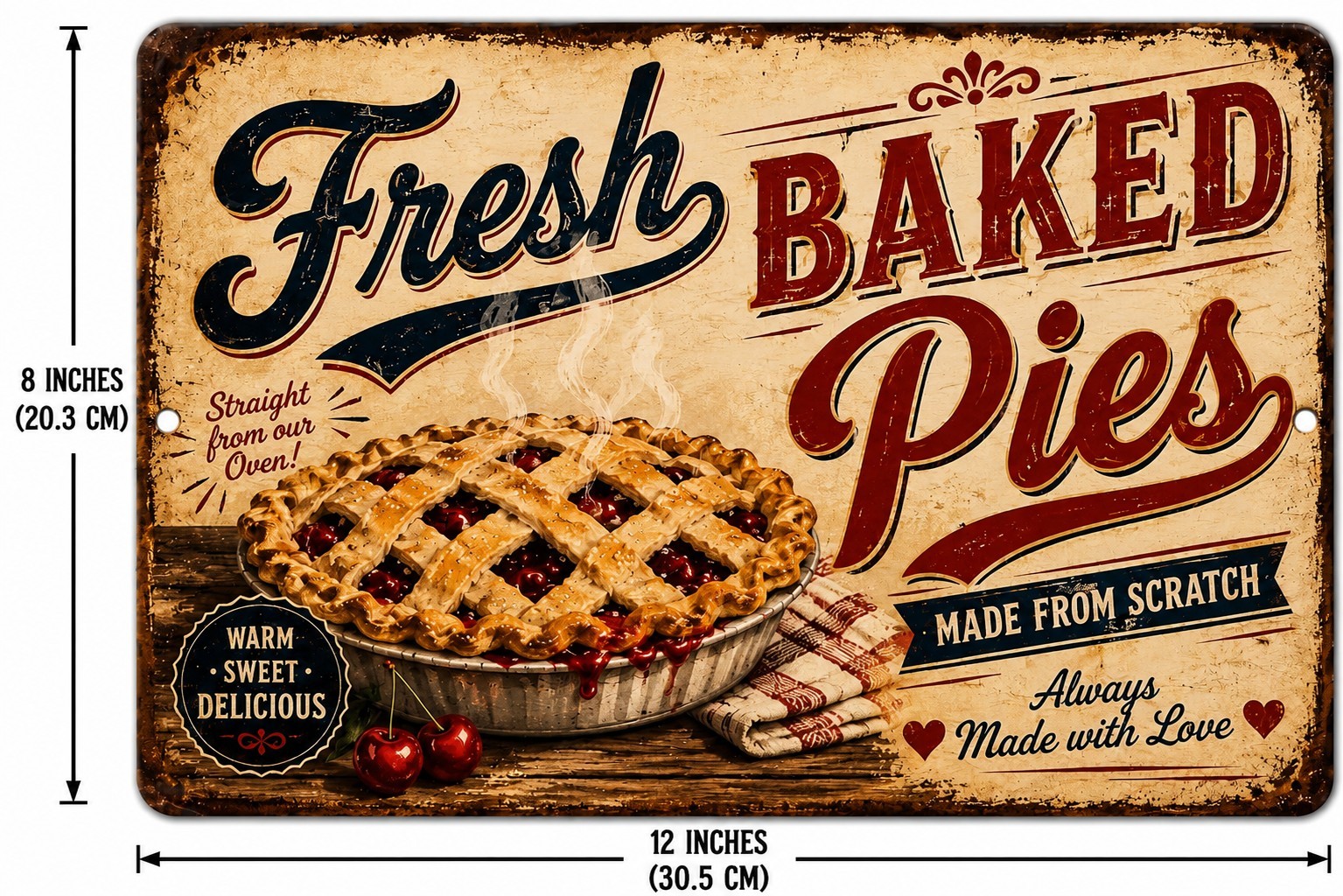 Fresh Baked Pies Aluminum Sign Retro Farmhouse Kitchen Bakery Wall Decor 12×8