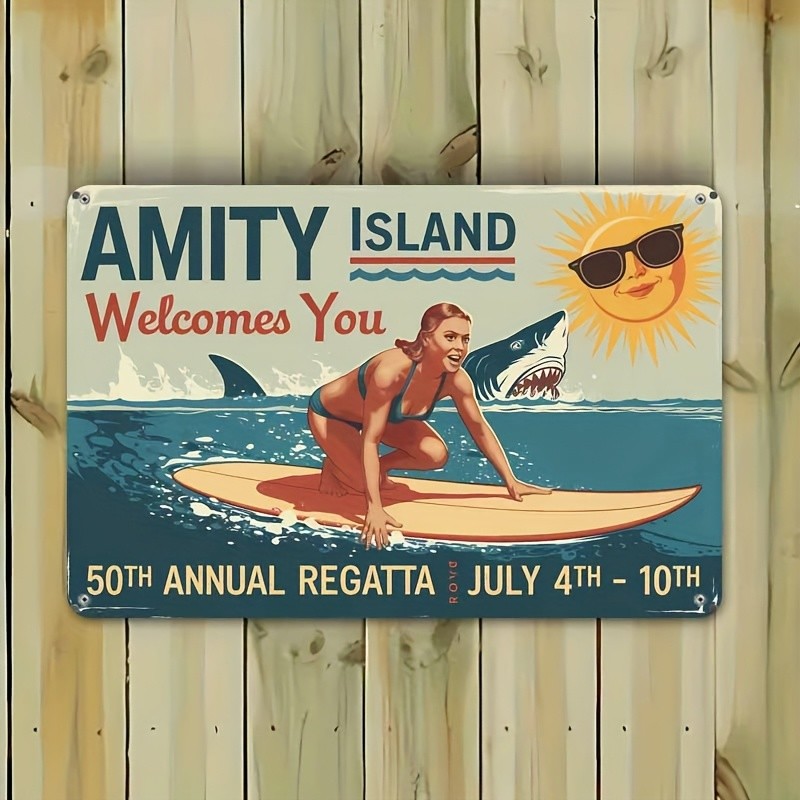 Amity Island Welcomes You Metal Sign Jaws Retro Beach Wall Art Decoration Gift