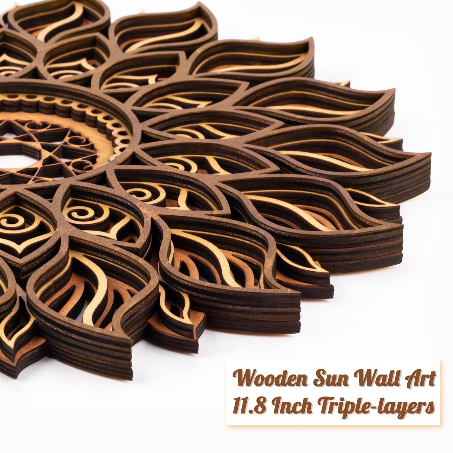 11.8 Inch Sun Wall Decor, Wooden Mandala Wall Art, Hollowed-out Sun Hanging S…