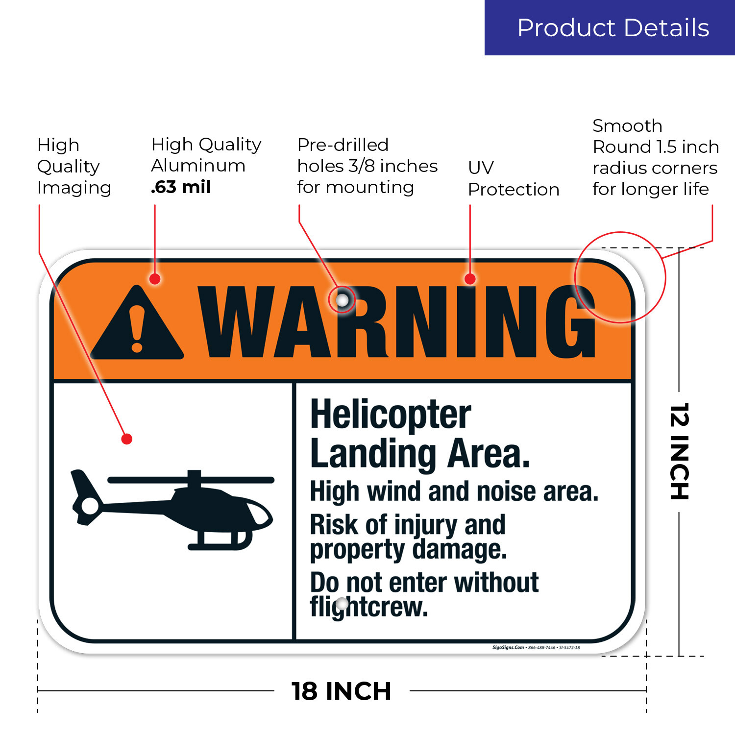 Helicopter Landing Area Sign, ANSI Warning Sign,