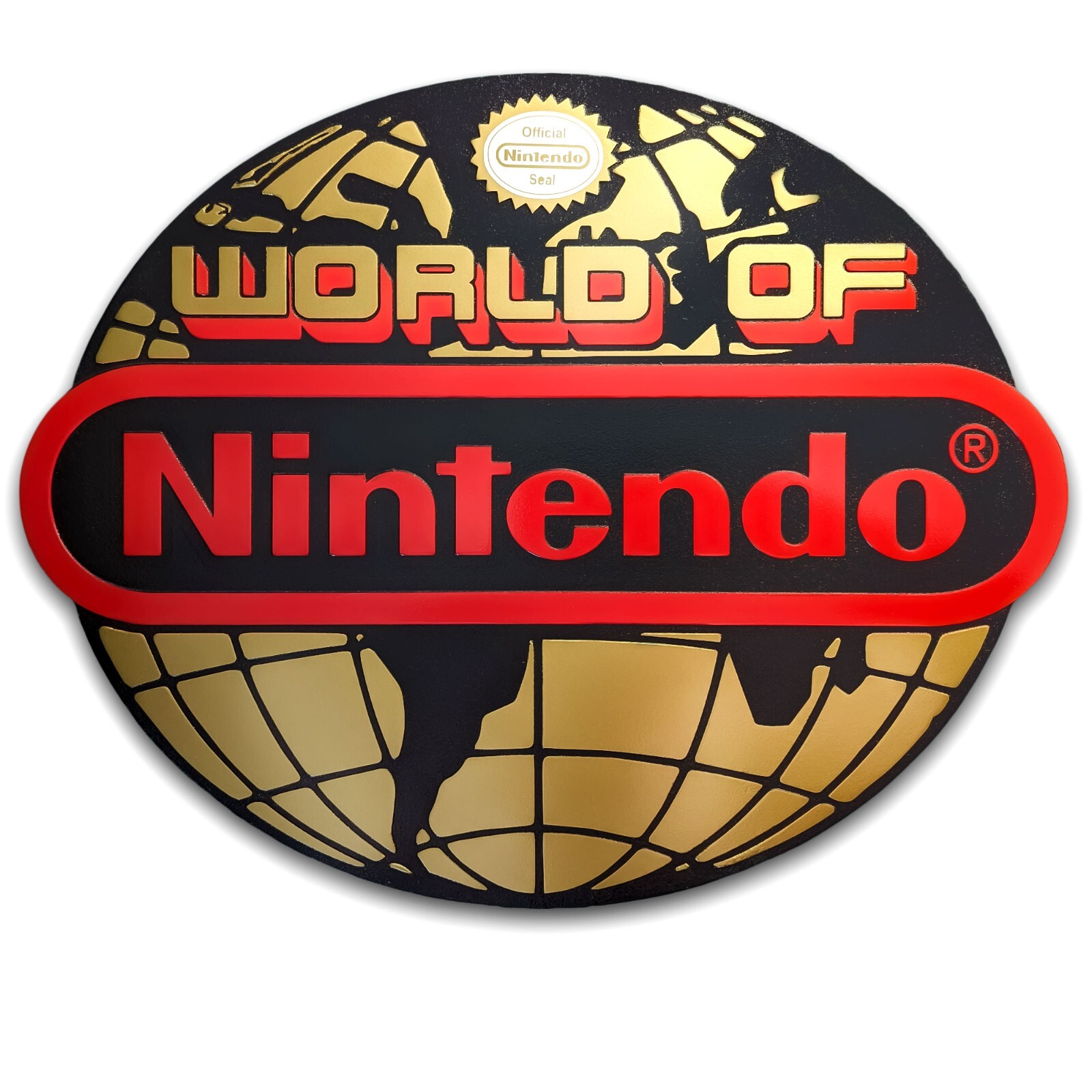 Large Engraved “World of Nintendo” Sign Wall Art Video Game Decor