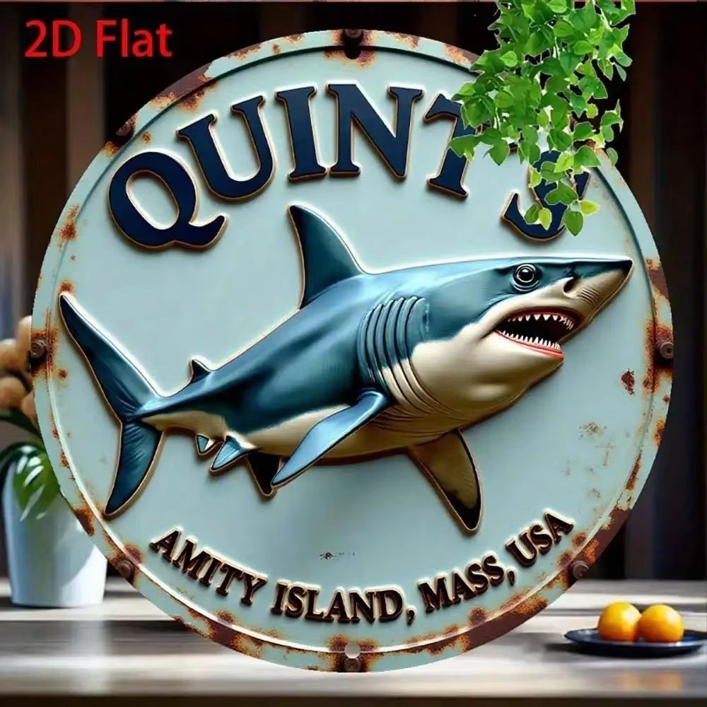 8 in Jaws Movie Amity Island Shark Metal Sign Vintage Retro Tin Sign Wall Decor