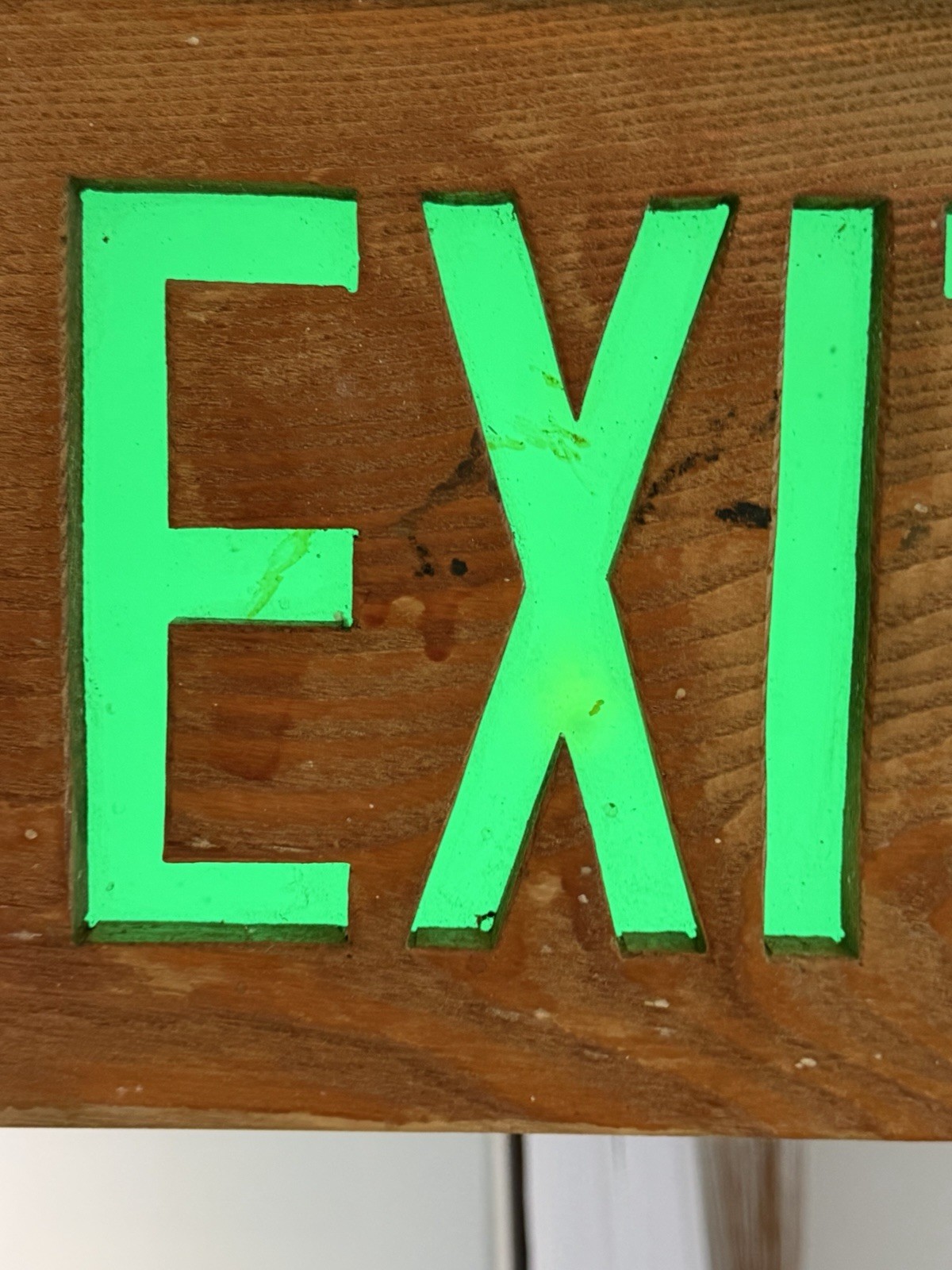 Homemade EXIT Sign Wood Green Plexi Glass 13”x9” Decor Man Cave