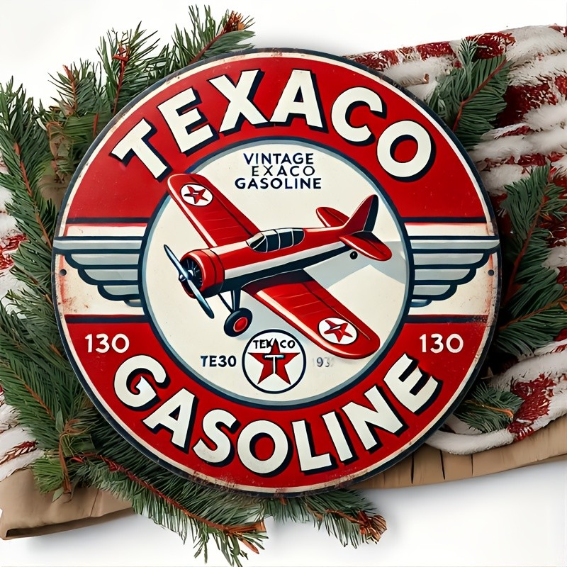 Vintage Texaco Aviation Gasoline Tin Metal Sign Retro Red White 8×8