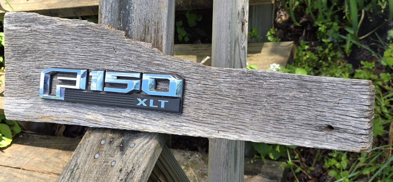 F150 XLT Fender Badge Mounted On Oak Barnwood Sign Garage Art Man Cave Gift