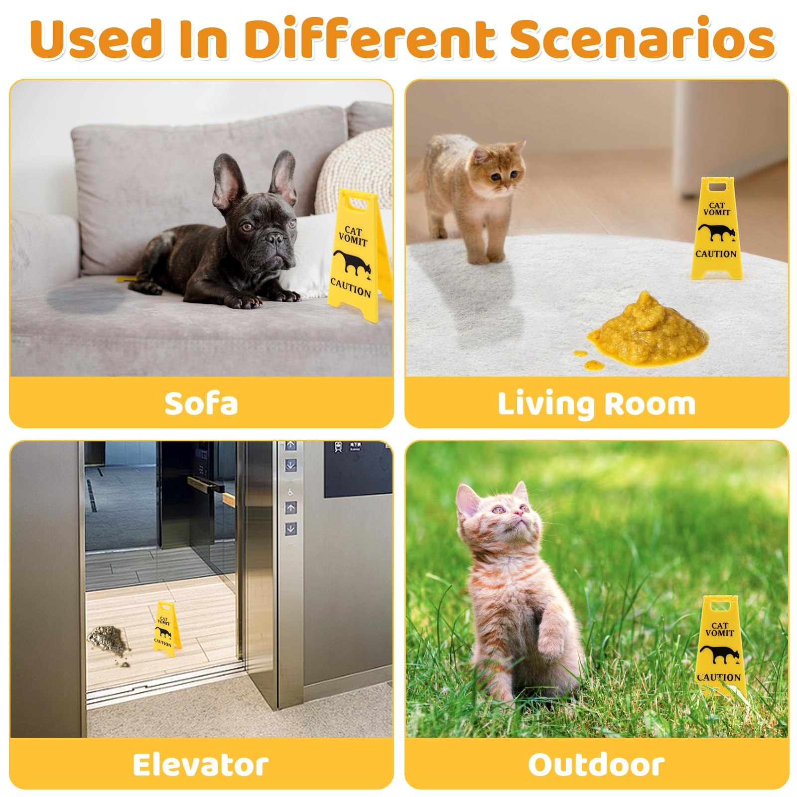 3Pcs Cat Vomit Caution Sign, 4 Inch DoubleSided Printed, Funny Cats Warning S…