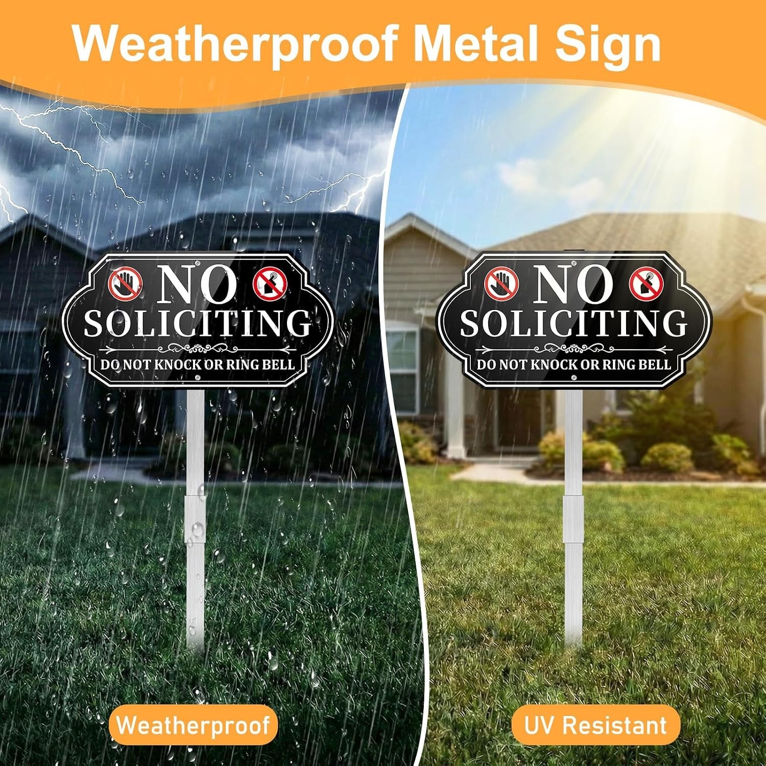 No Soliciting Sign Aluminum Metal Yard Sign 14×7 Inches with Stake Front Door…