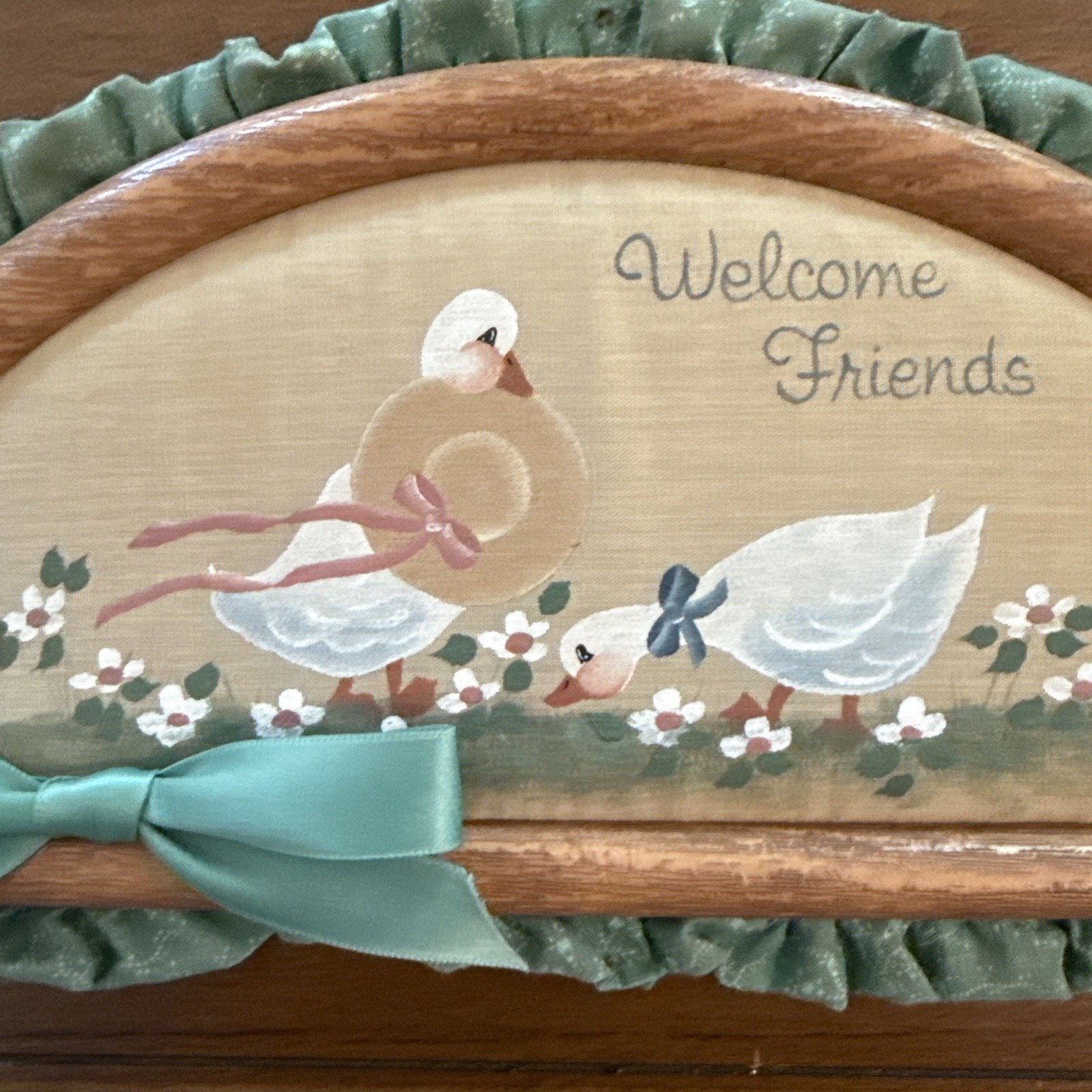 1980s Country Farmhouse Welcome Plaque White Goose, Duck