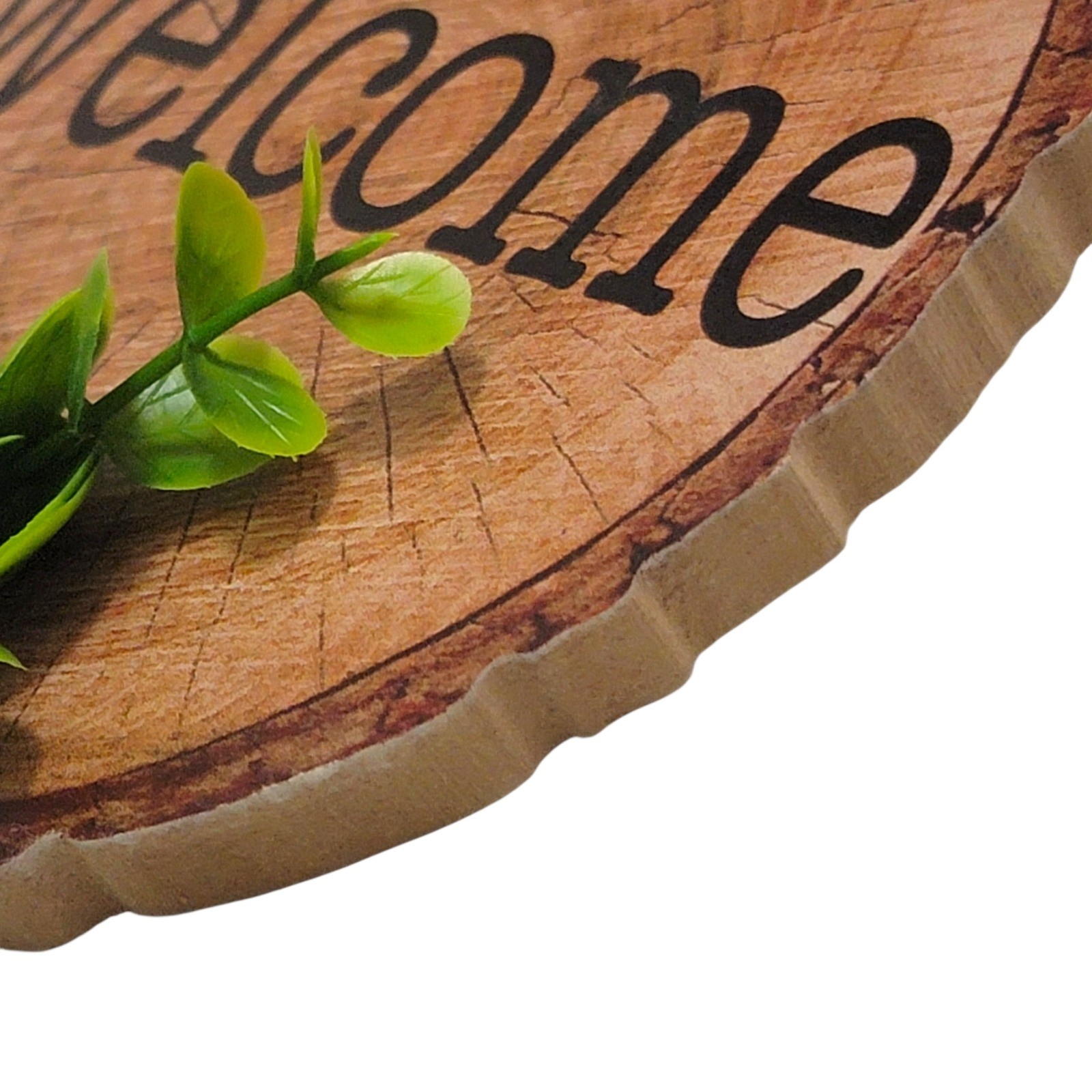 Rustic Farmhouse Welcome Sign Faux Wood Slice Gingham Bow Greenery Country Decor