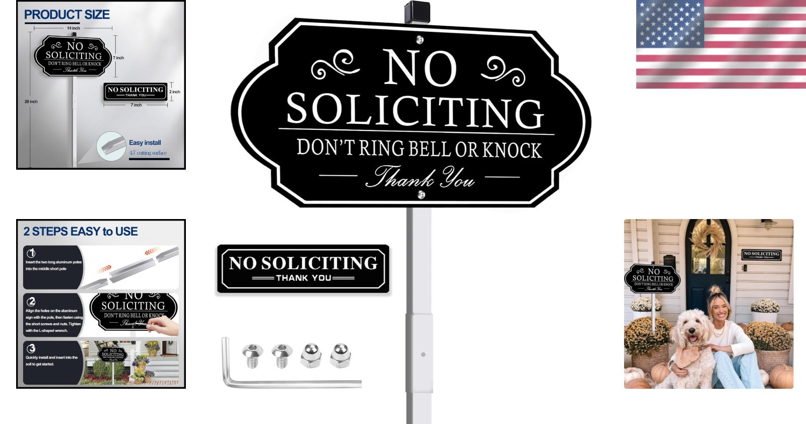 Heavy-Duty No Soliciting Yard Sign 14×7″ – Easy Install & Elegant Design