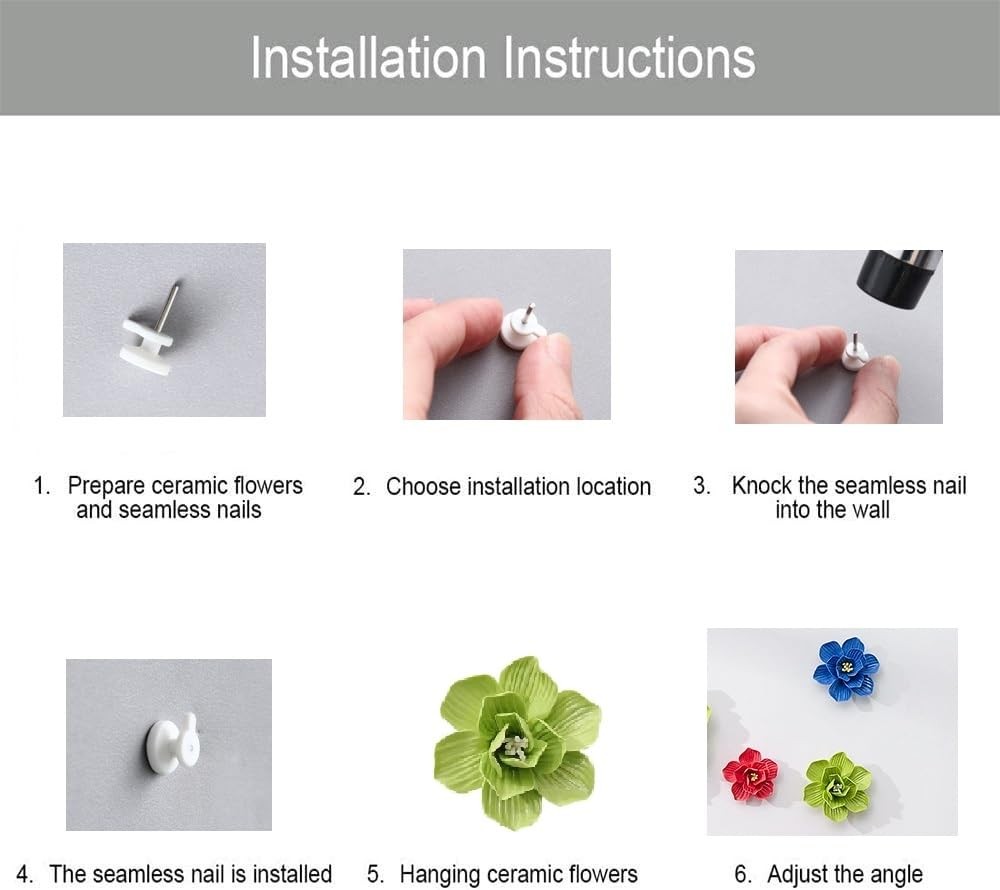 AMERRY Ceramic Wall Flower Decor Artificial 3D Flower Wall Art，Handmade 3D Wa…