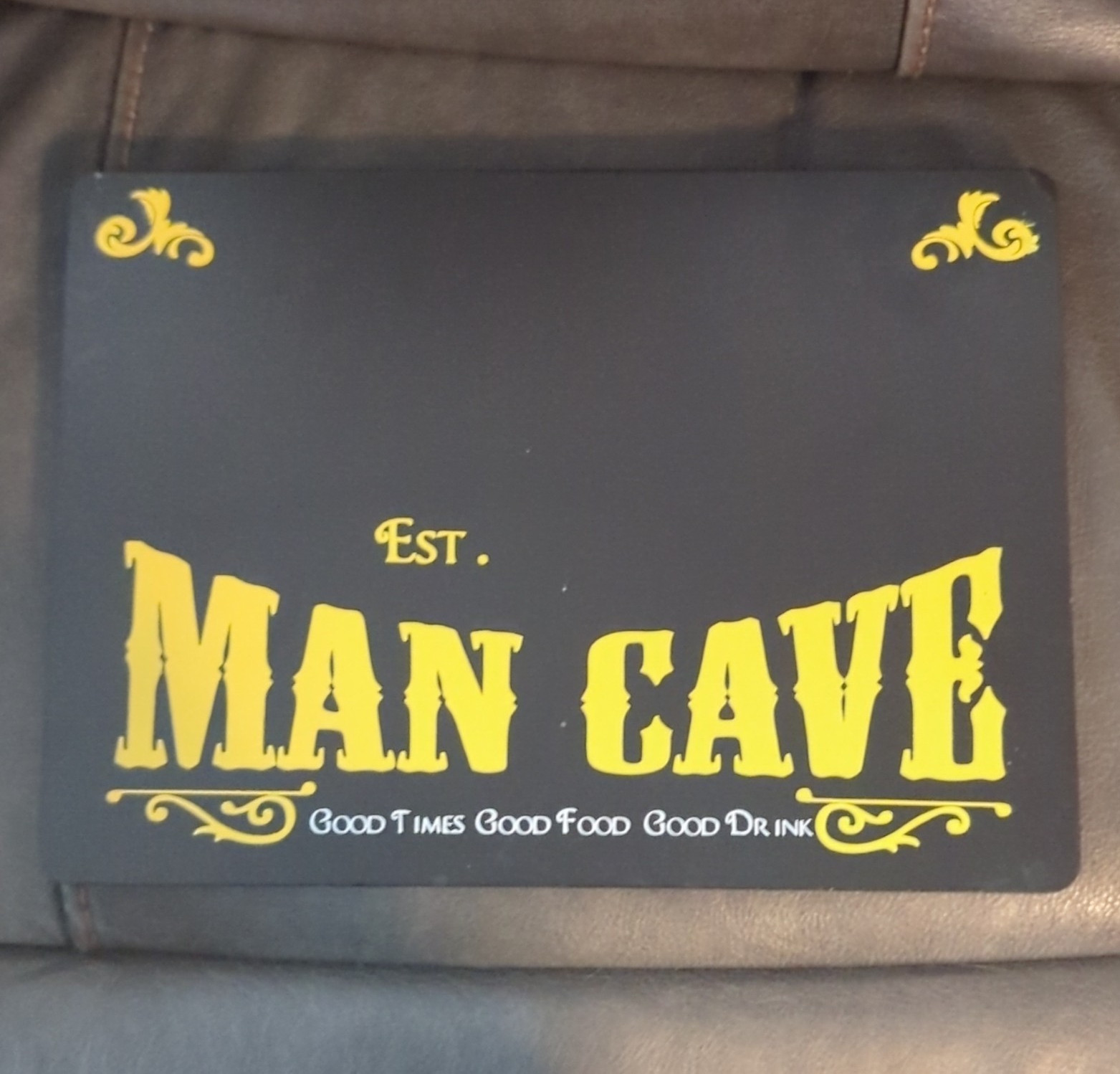Man Cave Woodn Sign Plaque Black Yellow “Good Times” Unused Can Be Personalized