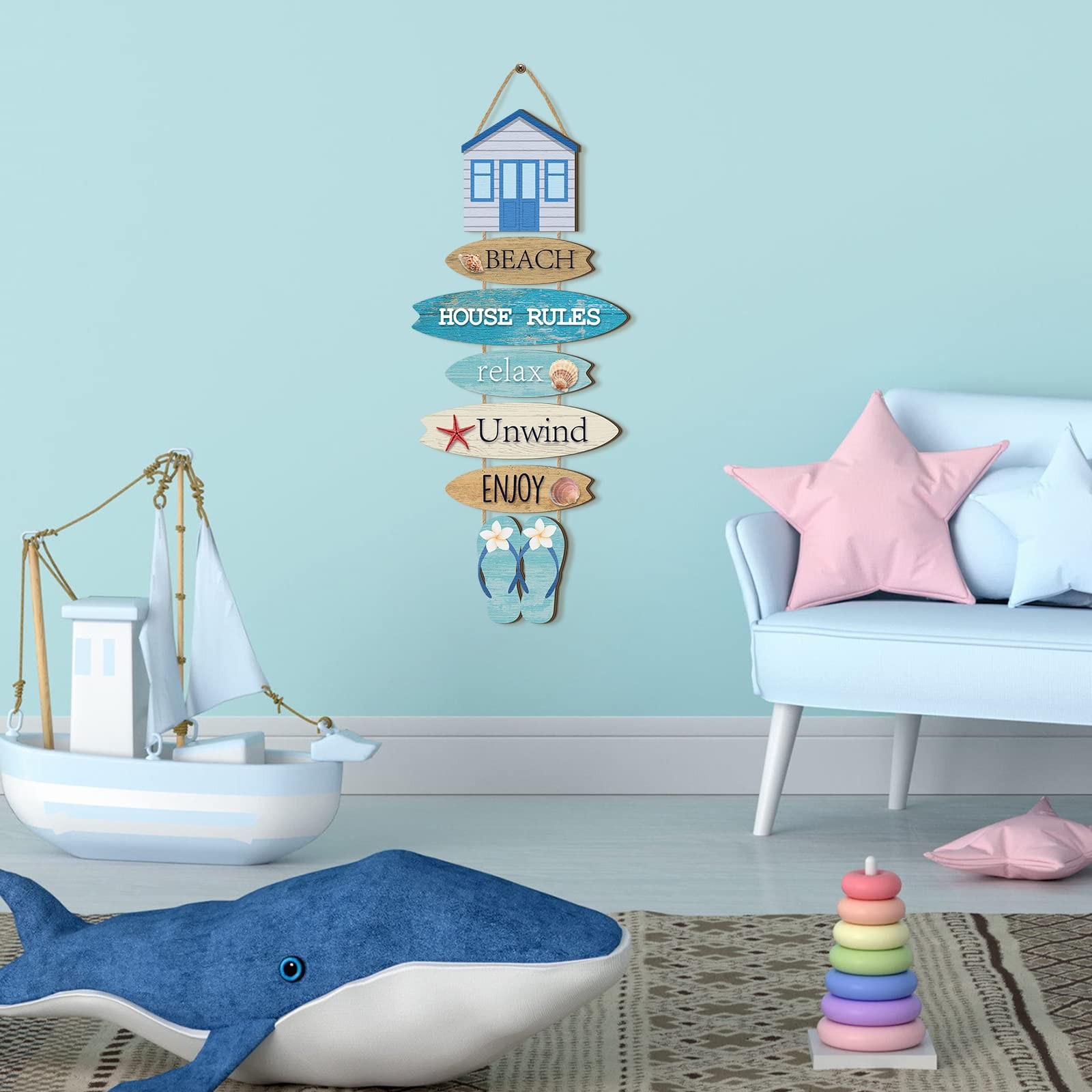 Kigley Beach Theme Wooden Wall Decor Summer Coastal Ocean Hanging Decor for