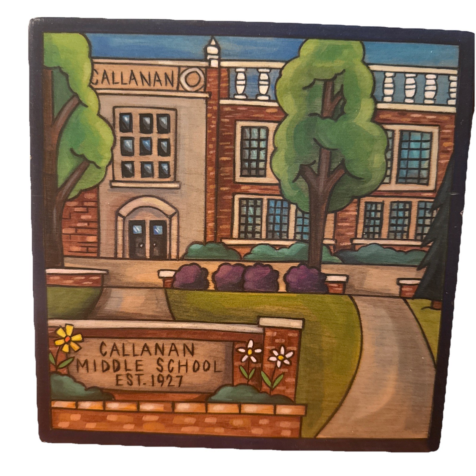 Sincerely Sticks Des Moines Callanan Public School Colorful Wall Plaque 9” x 9”