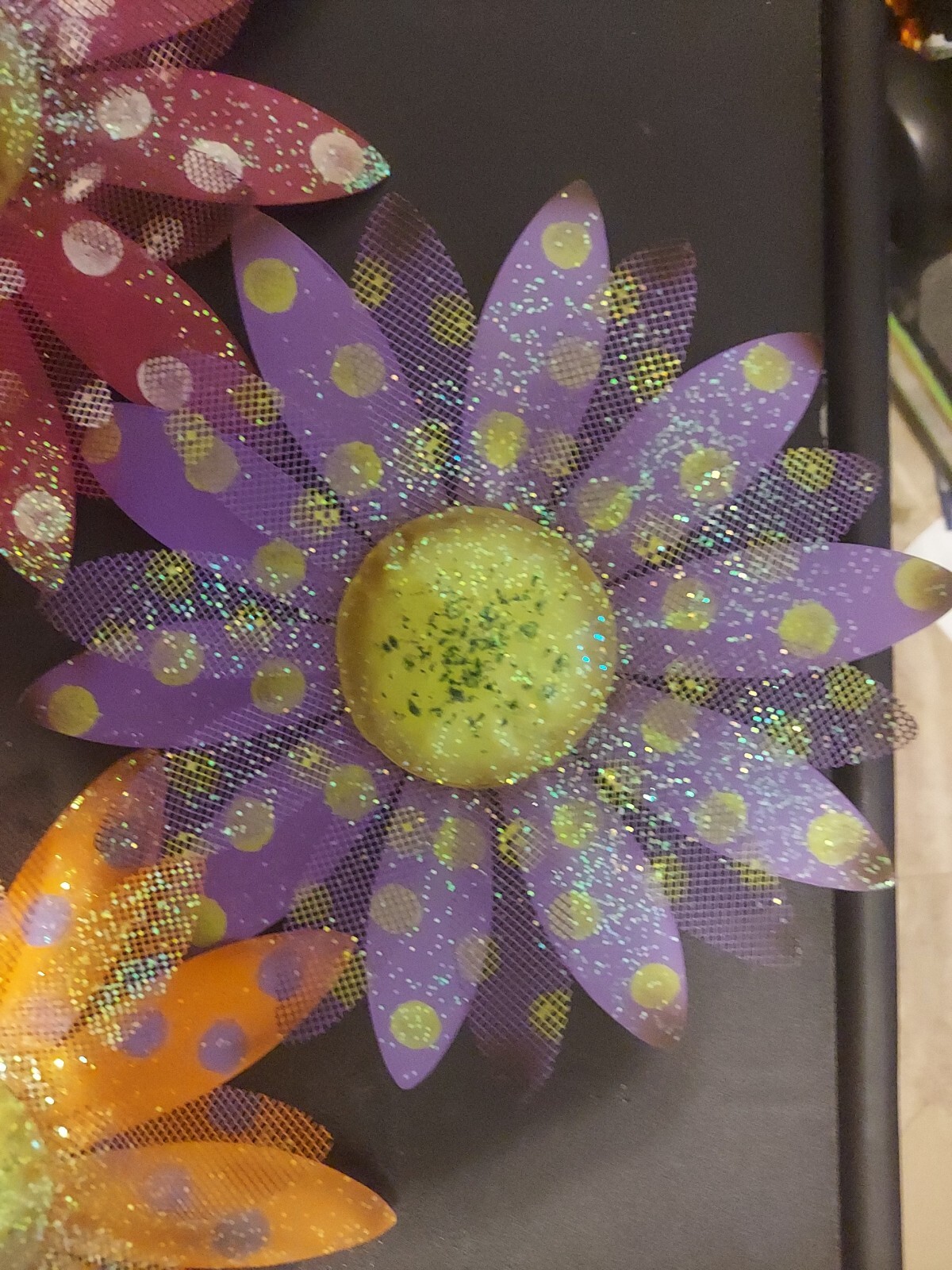 Metal Wall Art-Colorful Flowers Decor-3 Pieces-Medium Size-Red, Purple, Orange